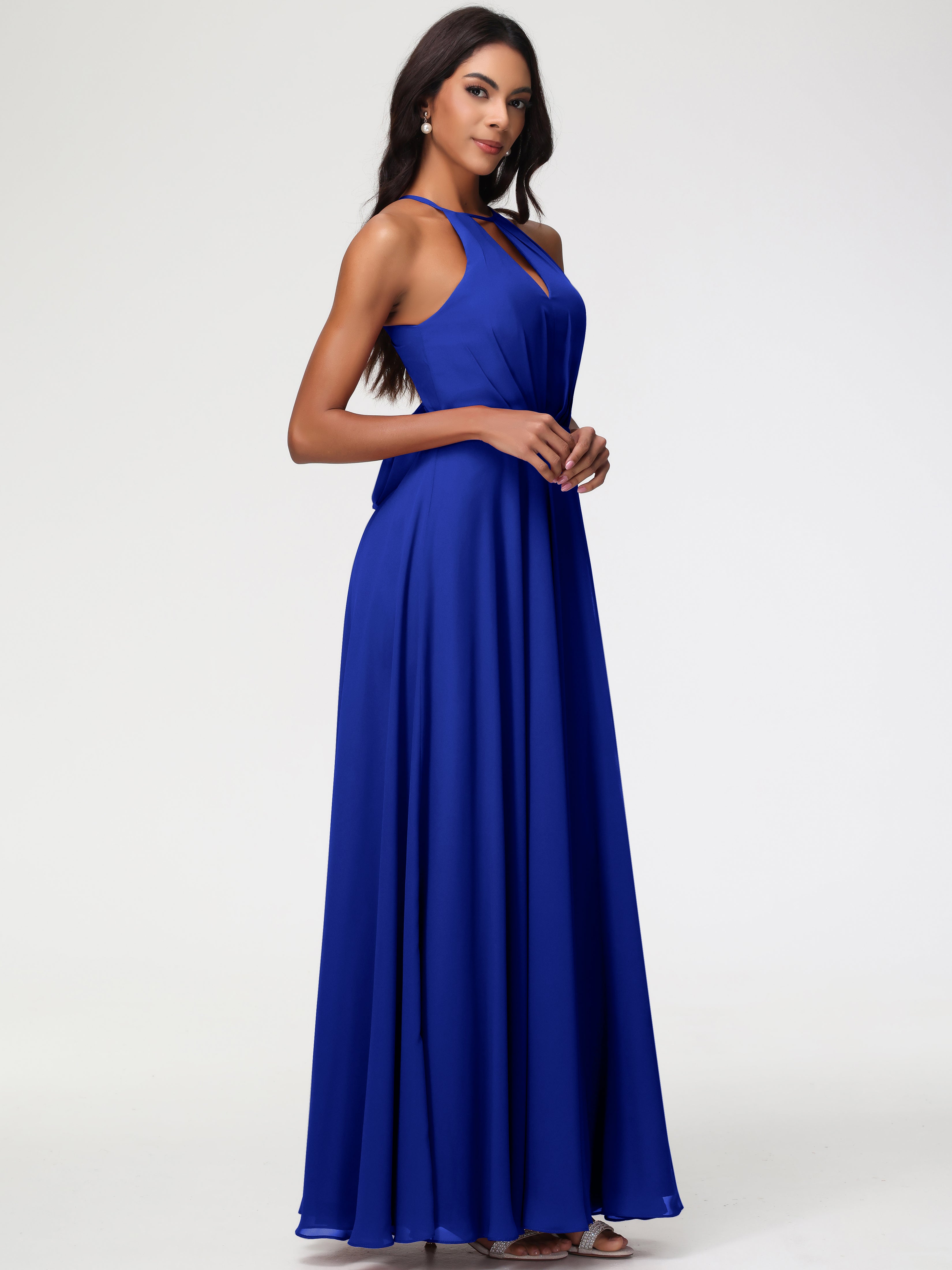 Halter A-Line Sleeveless Floor-Length Split Chiffon Bridesmaid Dresses (Copy)