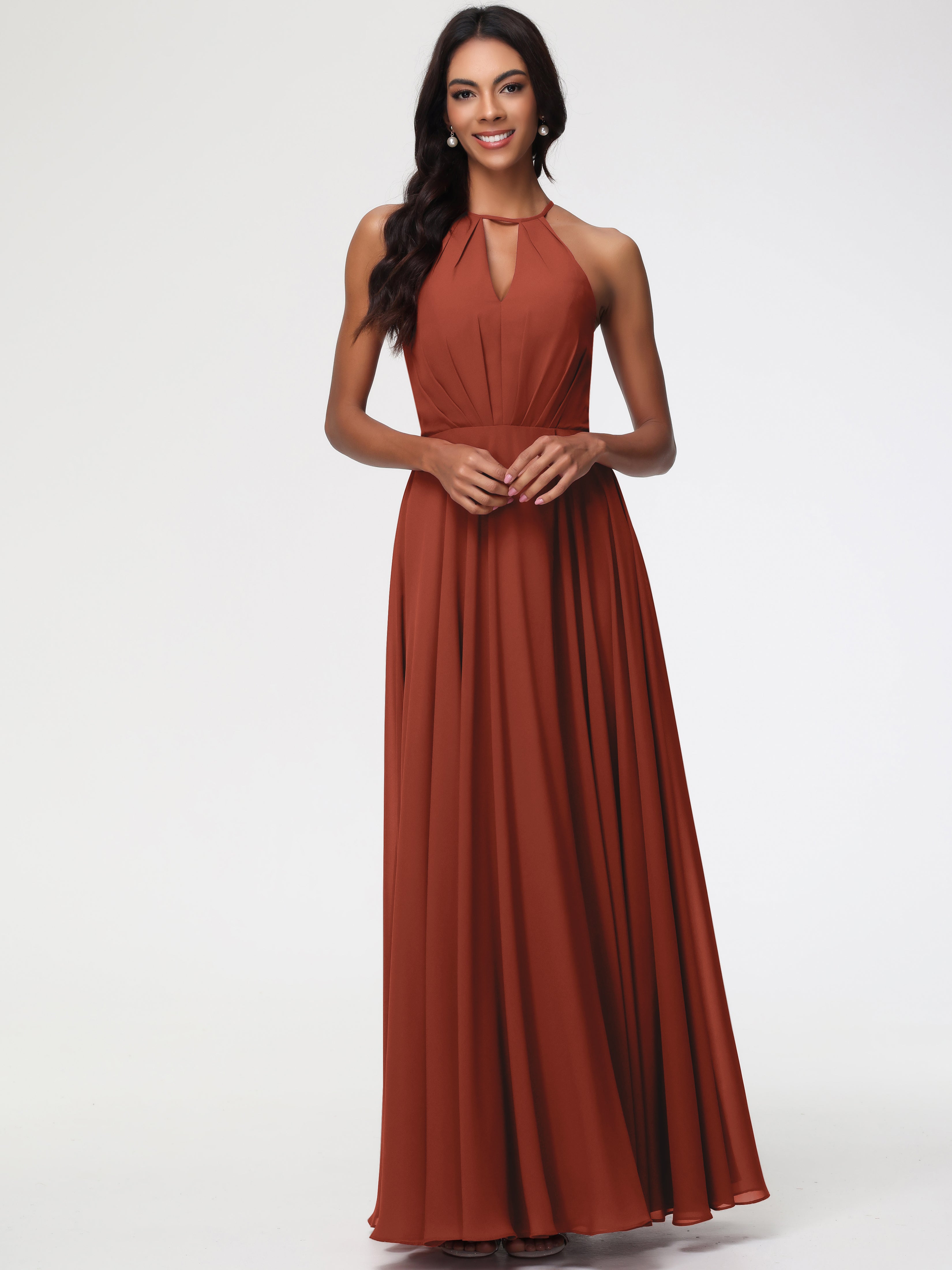 Halter A-Line Sleeveless Floor-Length Split Chiffon Bridesmaid Dresses (Copy)