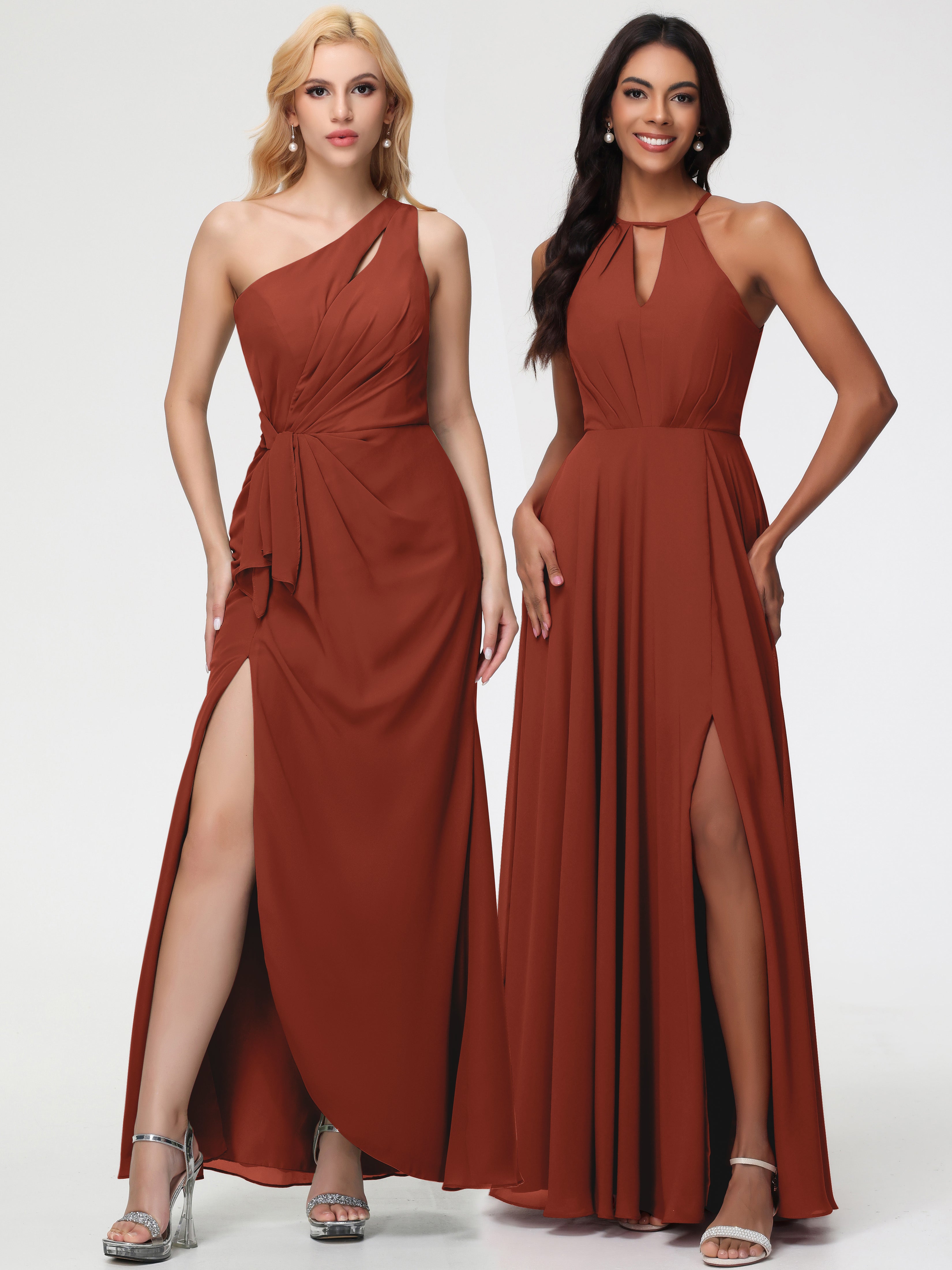 Halter A-Line Sleeveless Floor-Length Split Chiffon Bridesmaid Dresses (Copy)