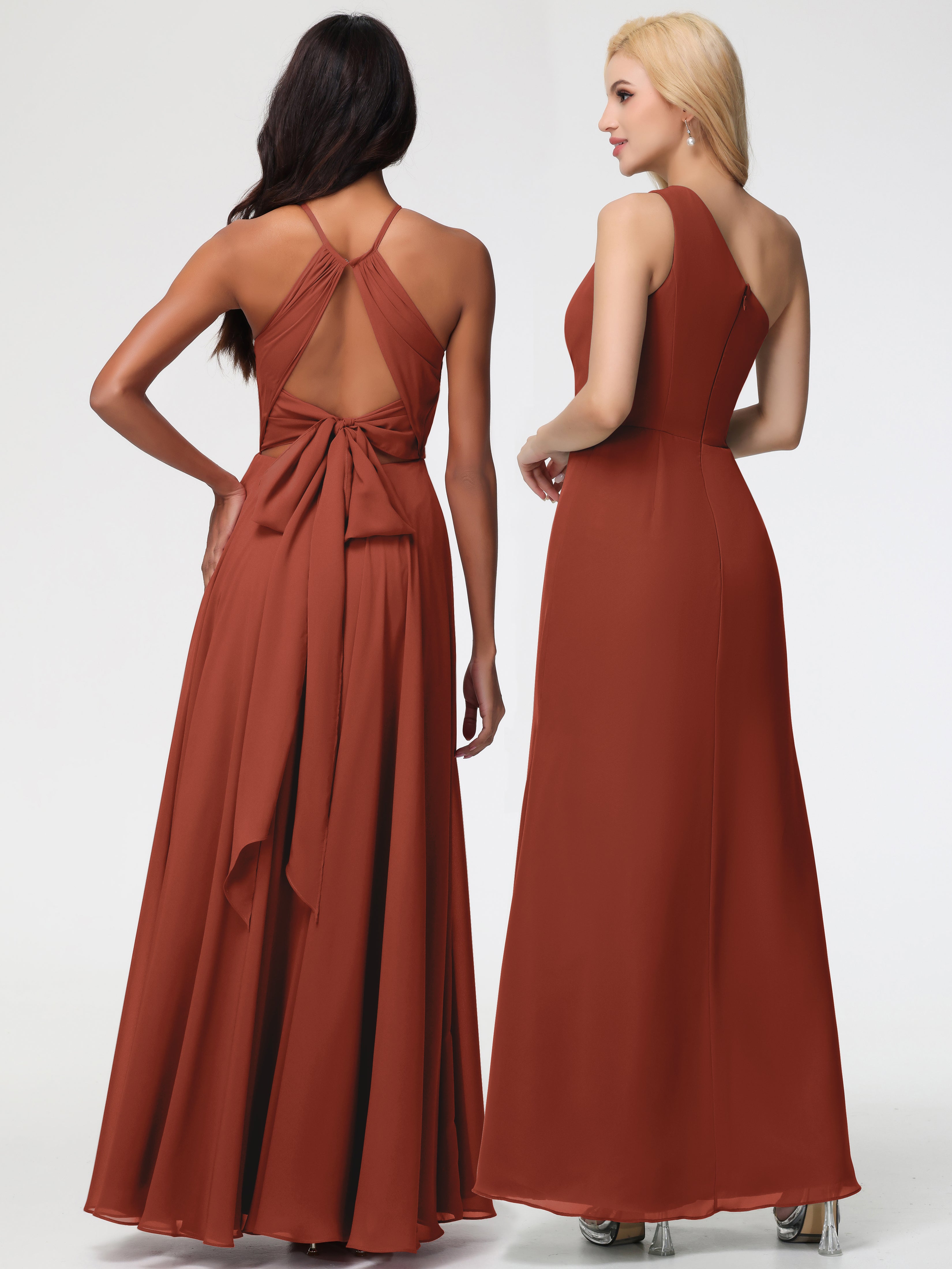 Halter A-Line Sleeveless Floor-Length Split Chiffon Bridesmaid Dresses (Copy)