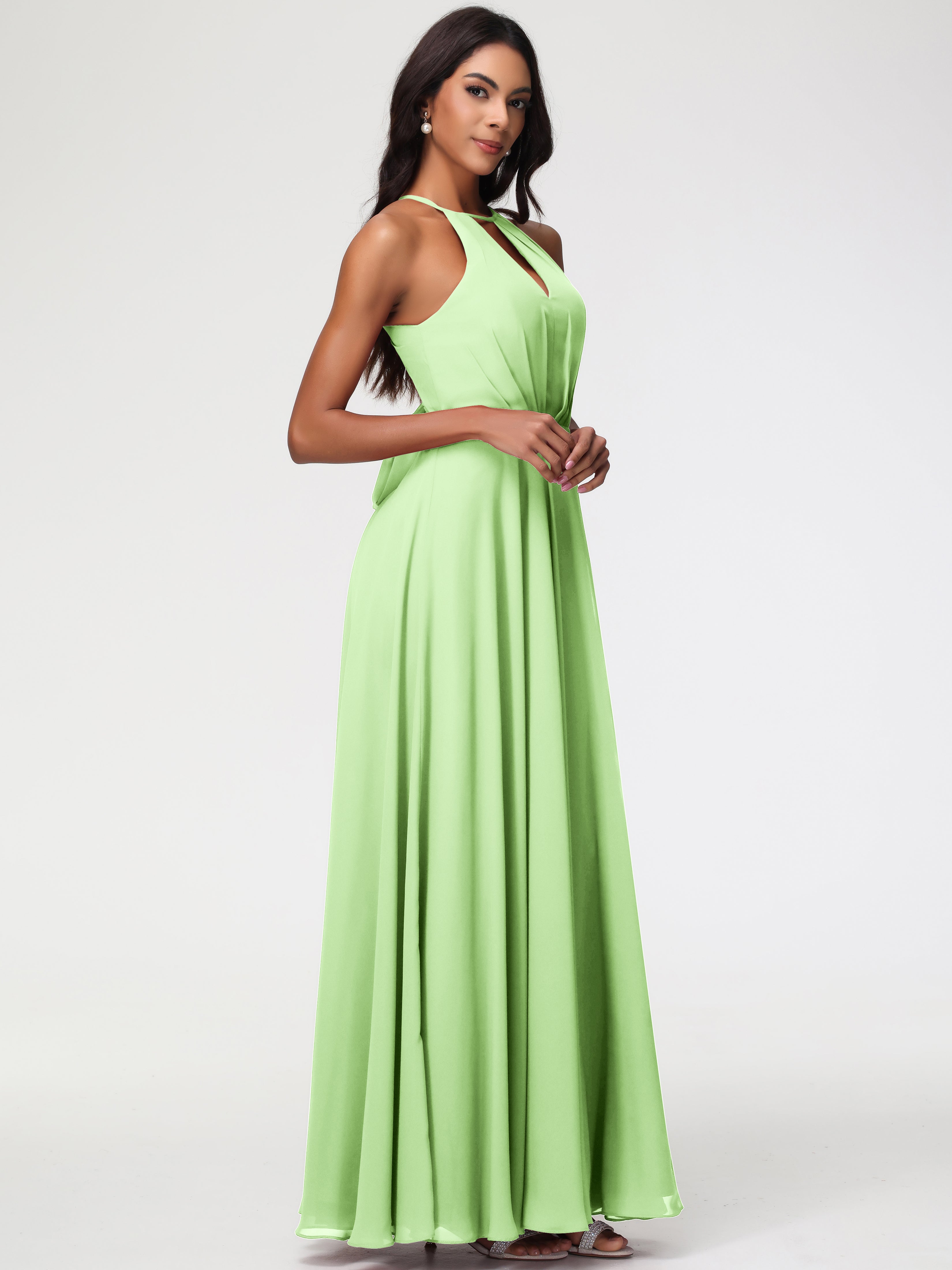 Halter A-Line Sleeveless Floor-Length Split Chiffon Bridesmaid Dresses (Copy)