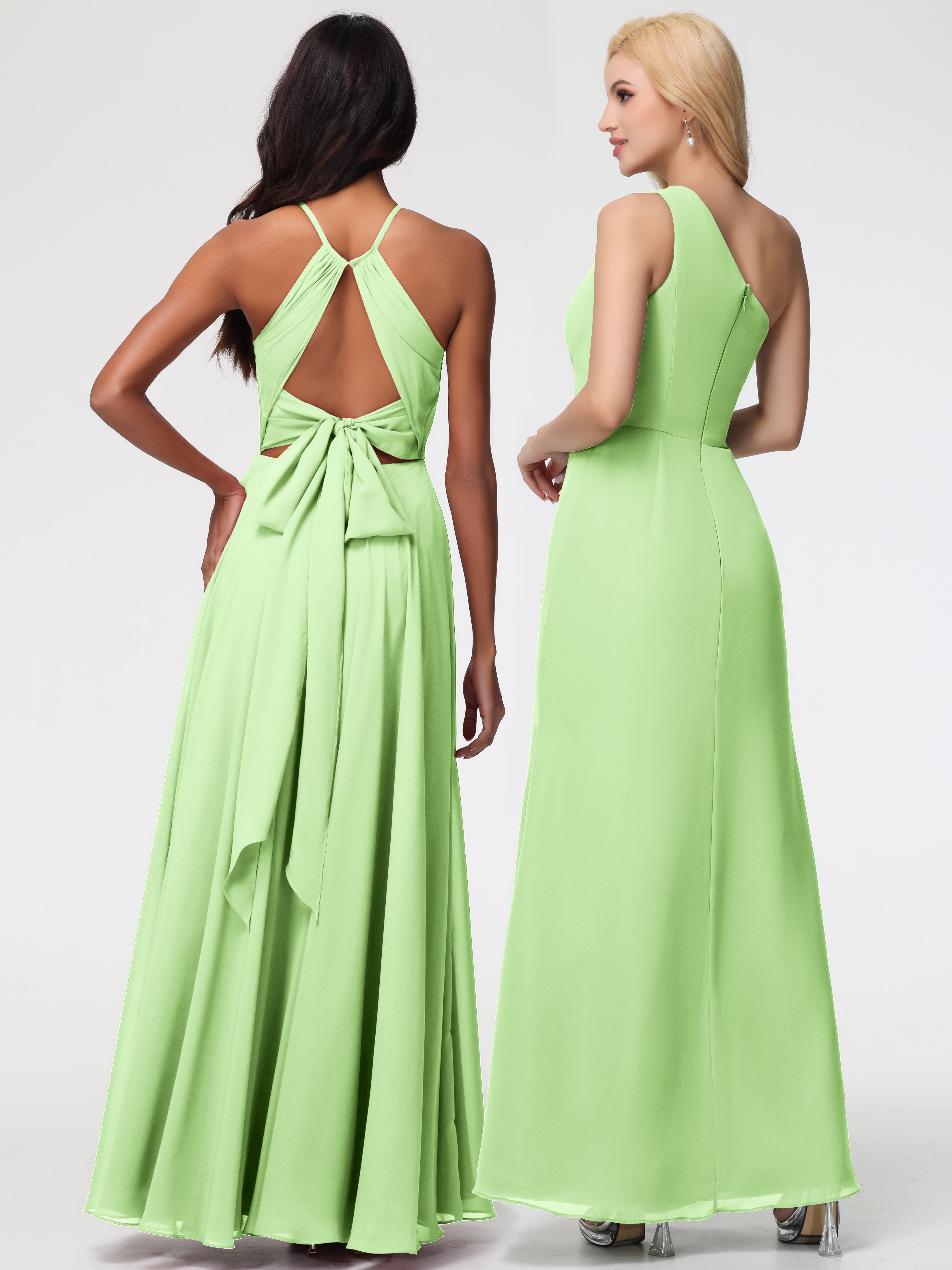 Halter A-Line Sleeveless Floor-Length Split Chiffon Bridesmaid Dresses (Copy)