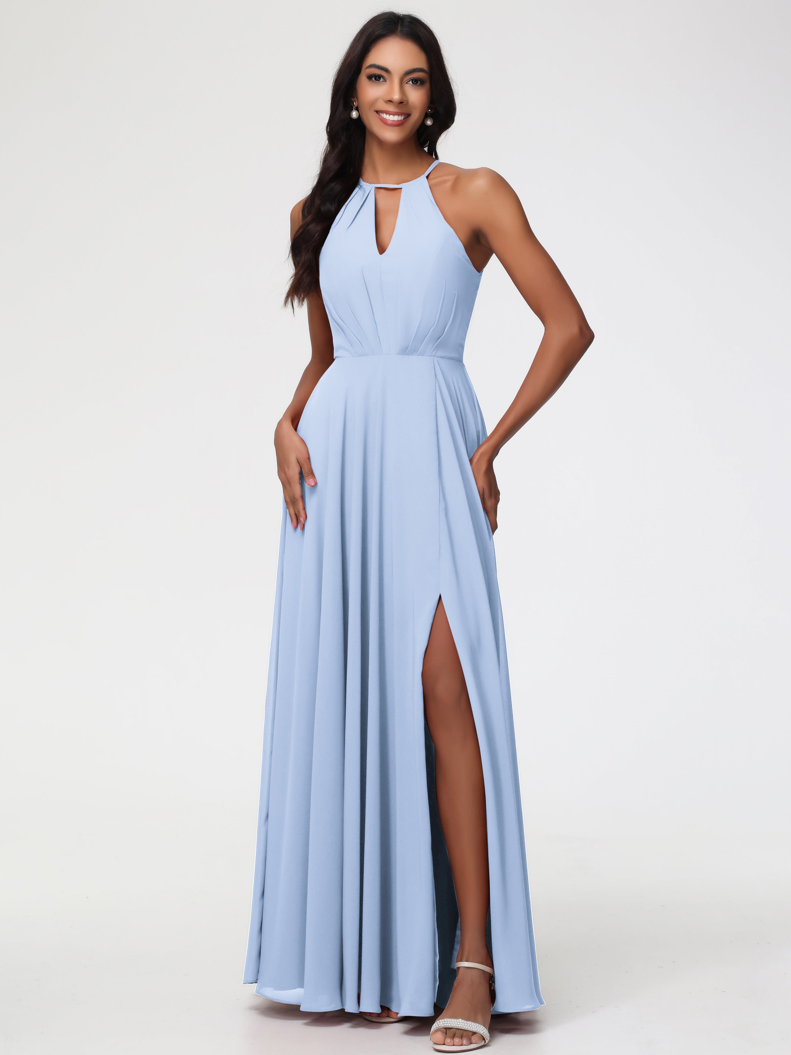 Halter A-Line Sleeveless Floor-Length Split Chiffon Bridesmaid Dresses (Copy)