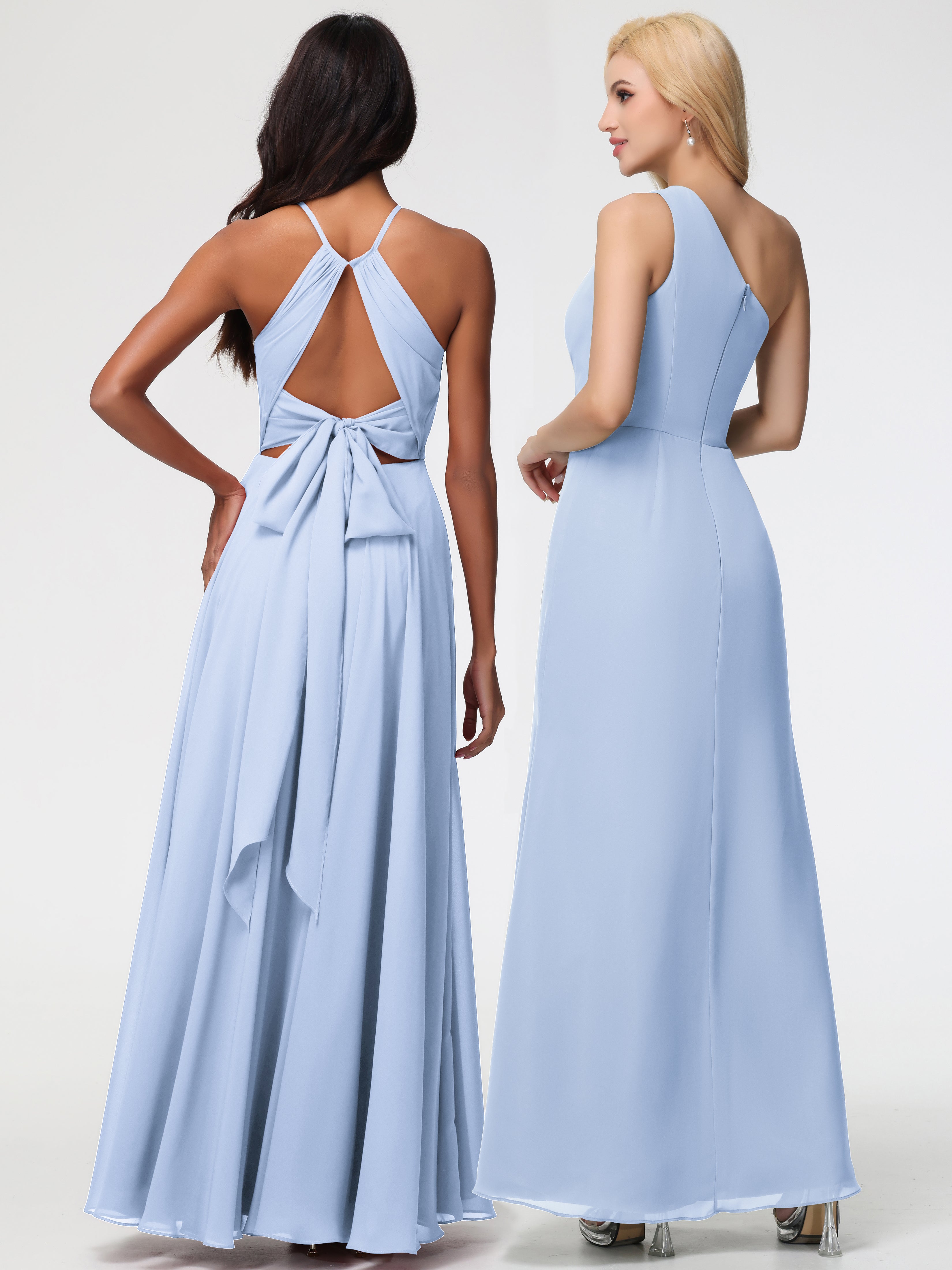 Halter A-Line Sleeveless Floor-Length Split Chiffon Bridesmaid Dresses (Copy)