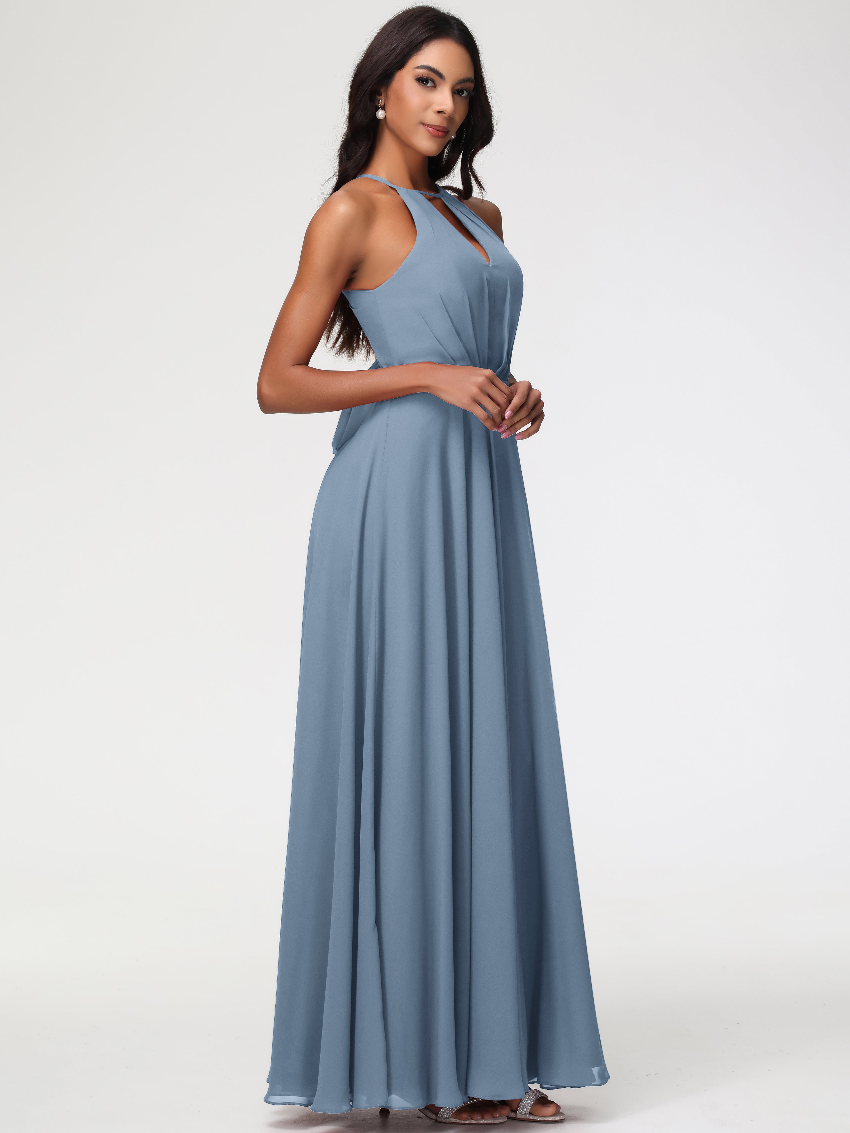 Halter A-Line Sleeveless Floor-Length Split Chiffon Bridesmaid Dresses (Copy)