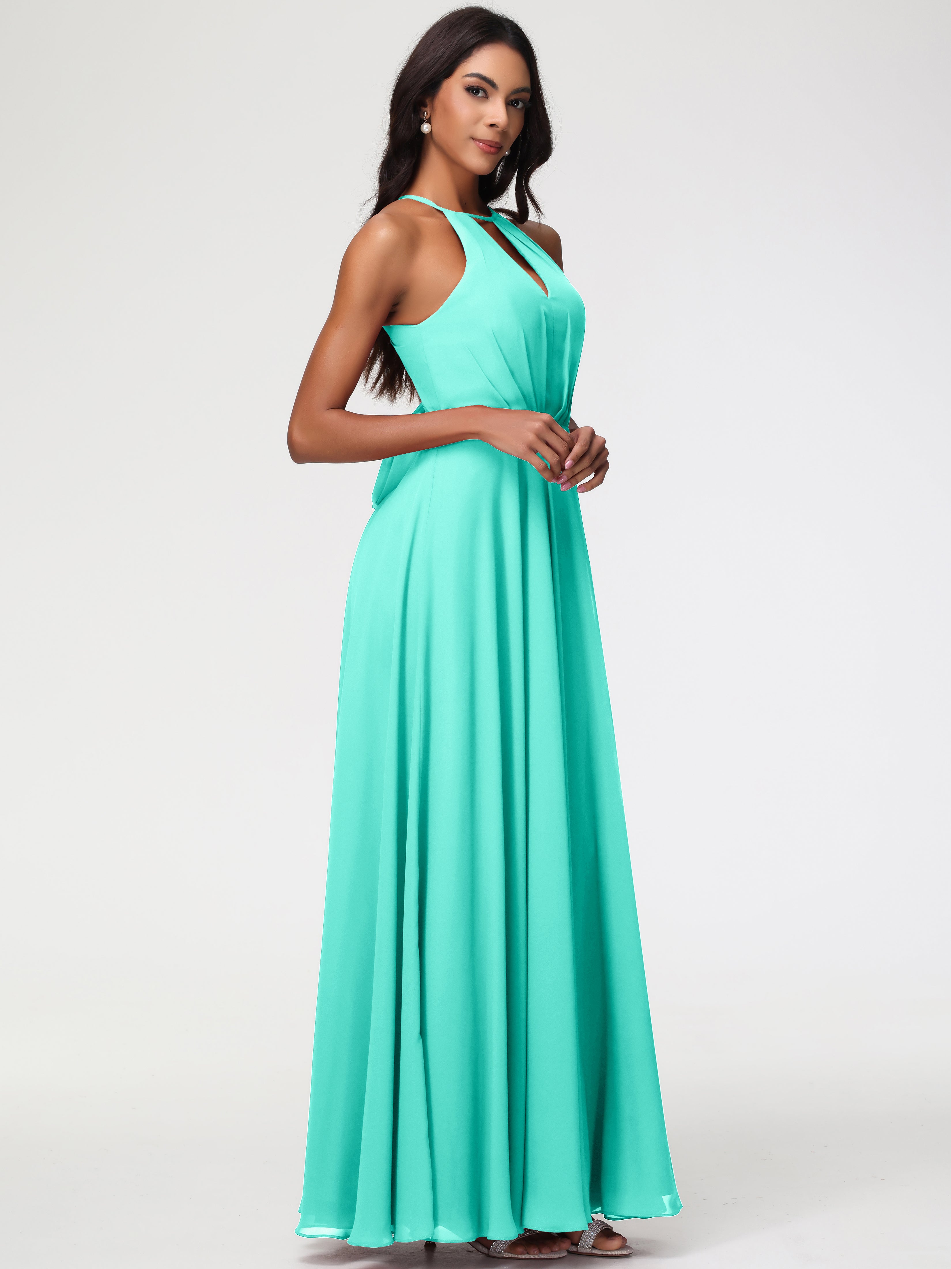 Halter A-Line Sleeveless Floor-Length Split Chiffon Bridesmaid Dresses (Copy)