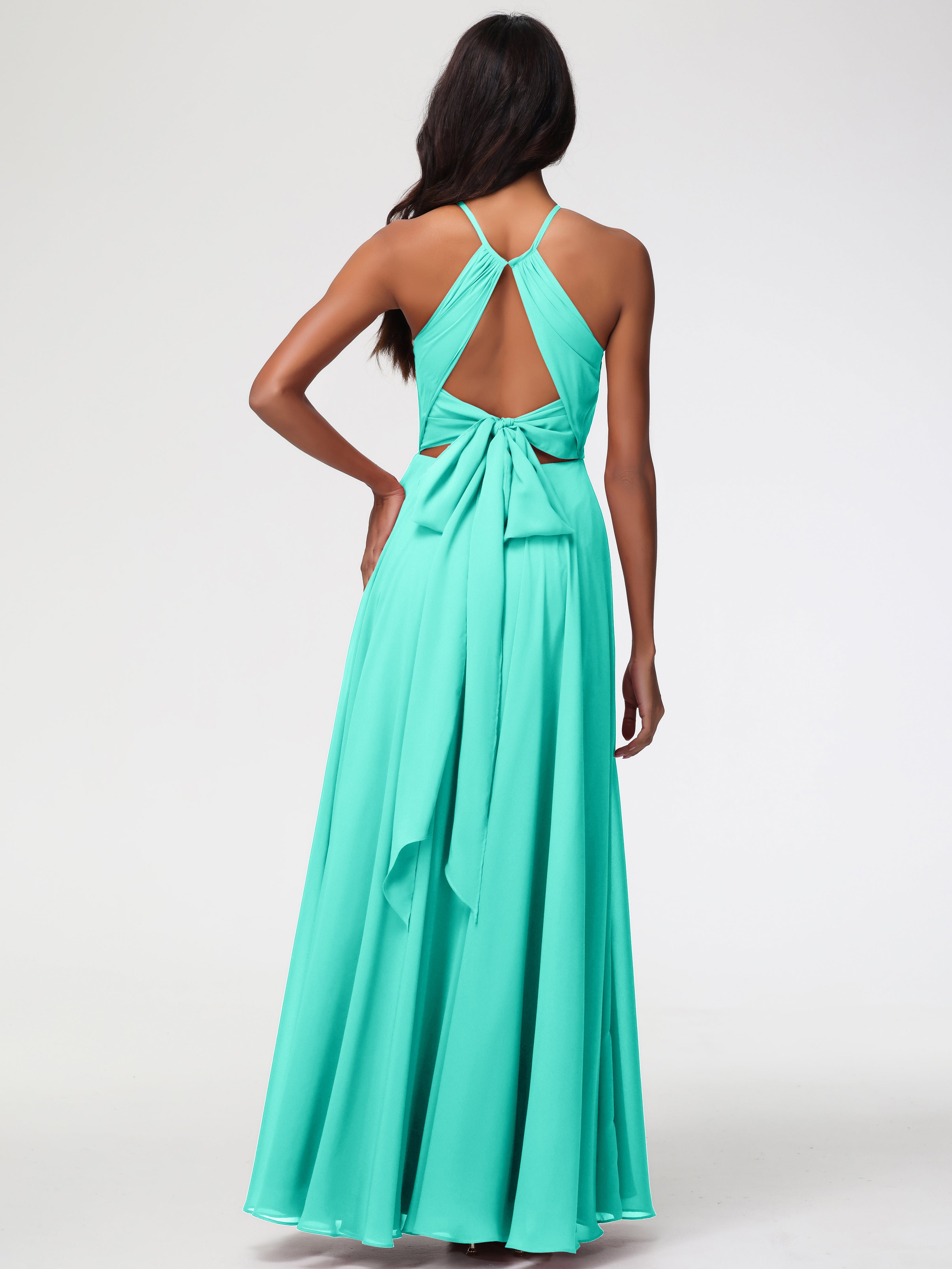 Halter A-Line Sleeveless Floor-Length Split Chiffon Bridesmaid Dresses (Copy)