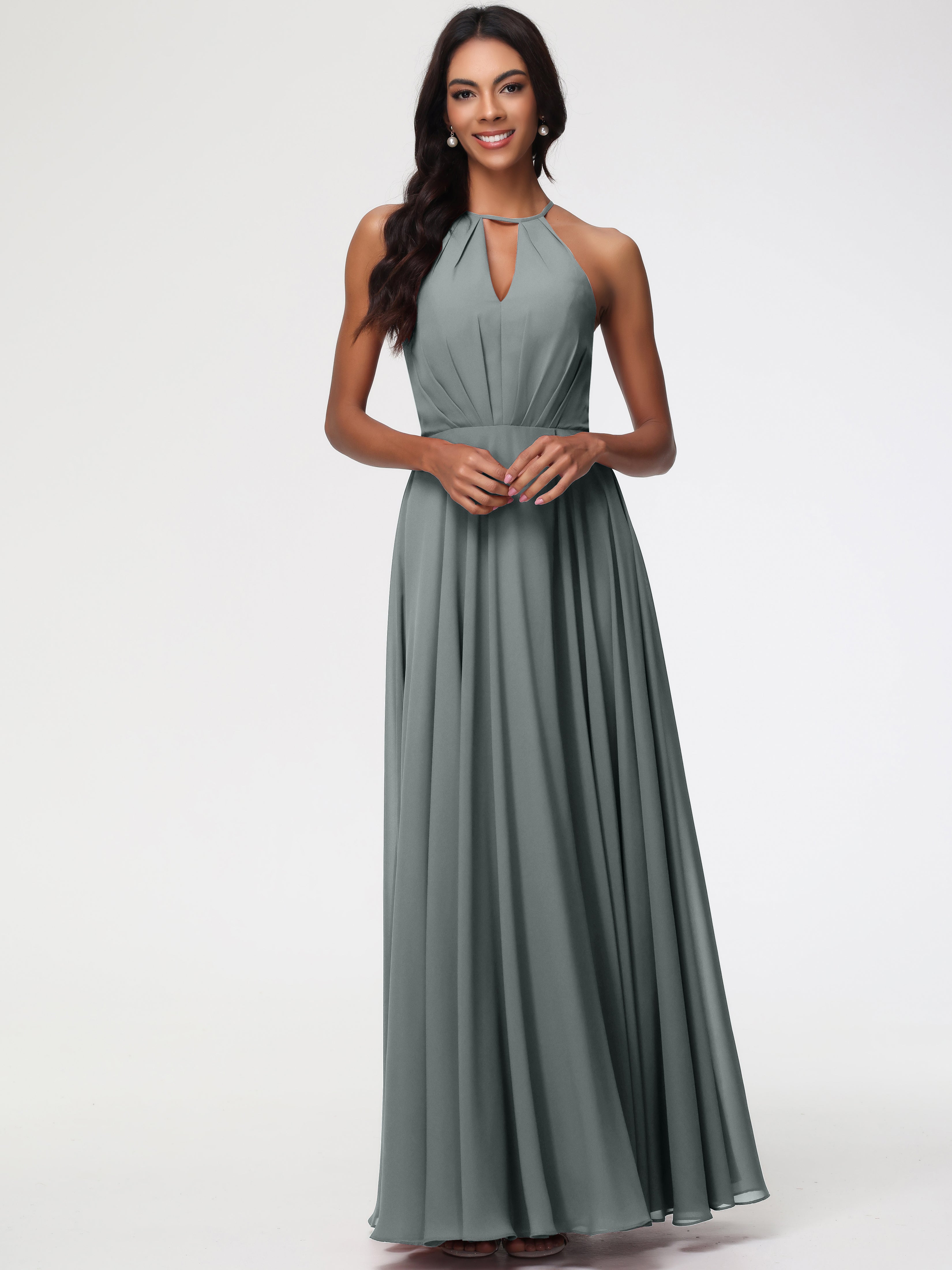 Halter A-Line Sleeveless Floor-Length Split Chiffon Bridesmaid Dresses (Copy)