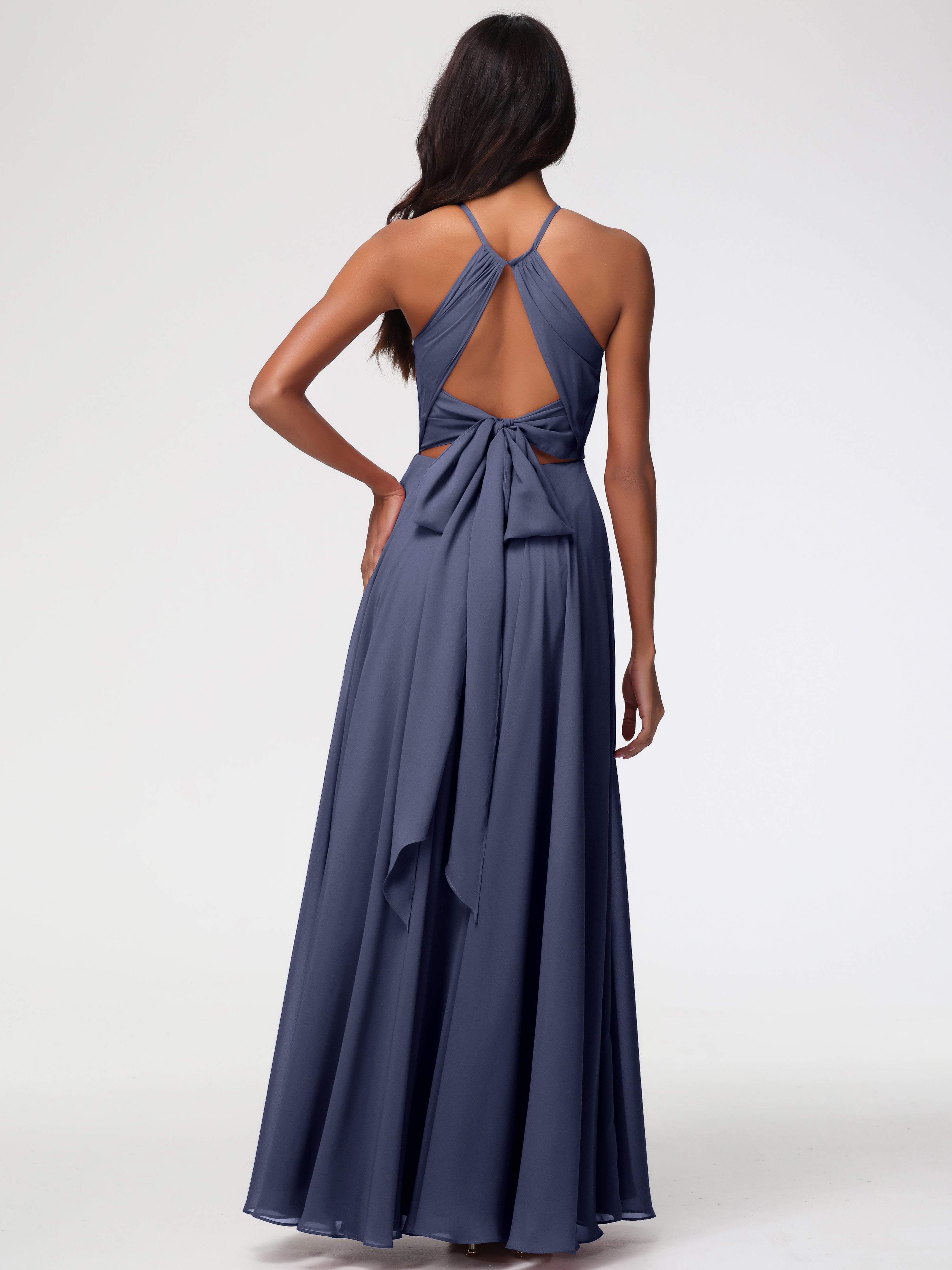 Halter A-Line Sleeveless Floor-Length Split Chiffon Bridesmaid Dresses (Copy)