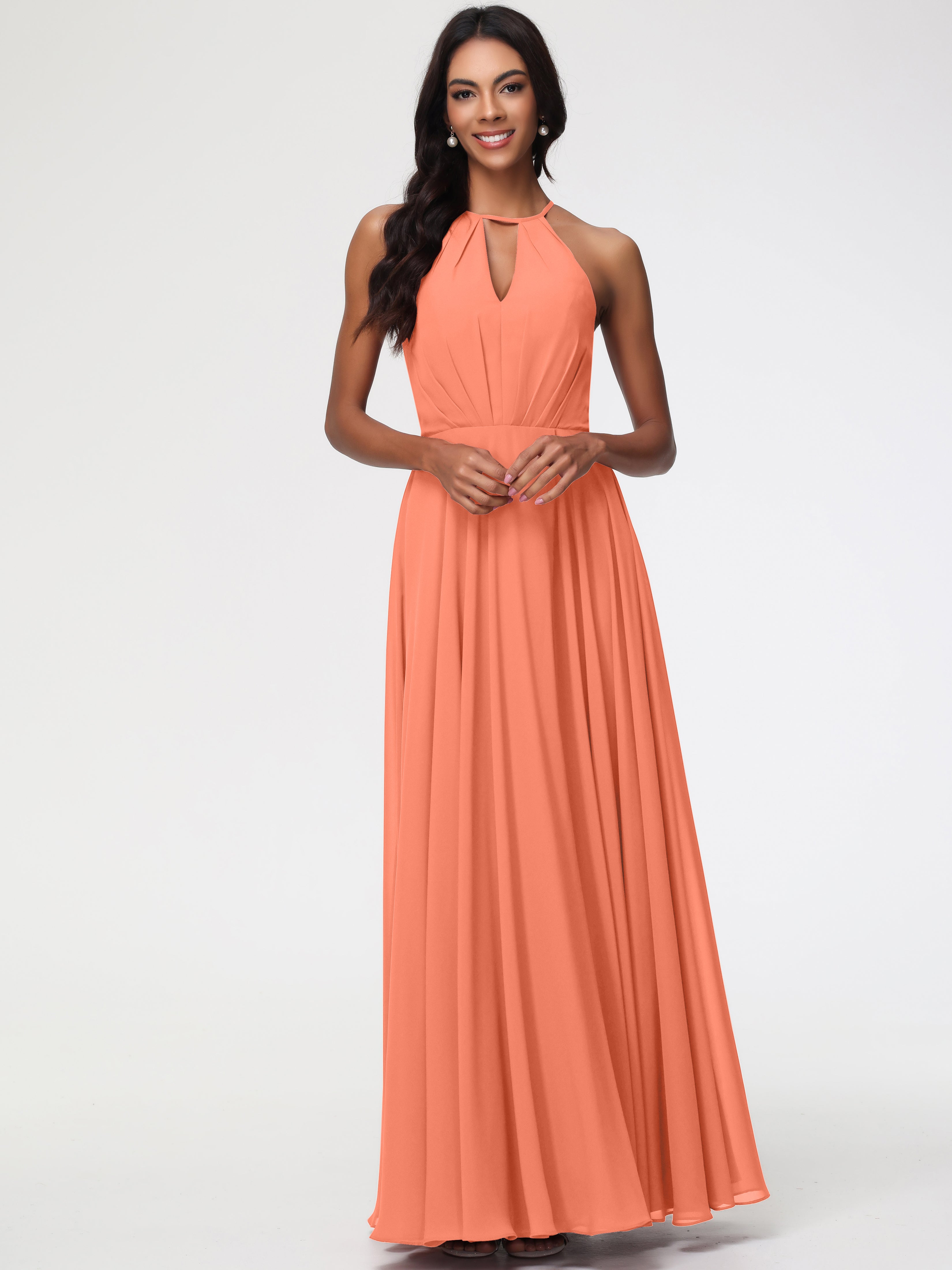Halter A-Line Sleeveless Floor-Length Split Chiffon Bridesmaid Dresses (Copy)
