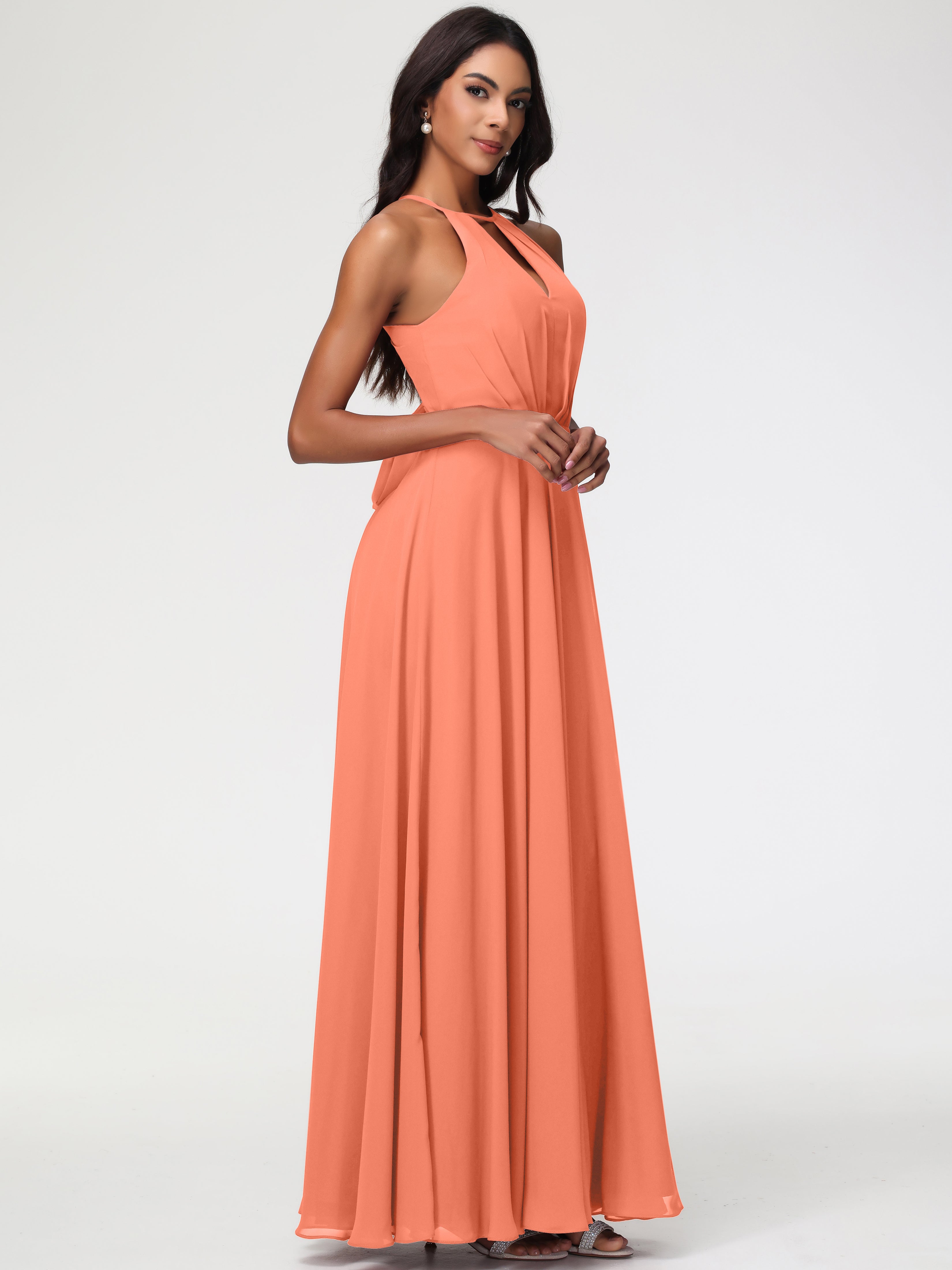 Halter A-Line Sleeveless Floor-Length Split Chiffon Bridesmaid Dresses (Copy)