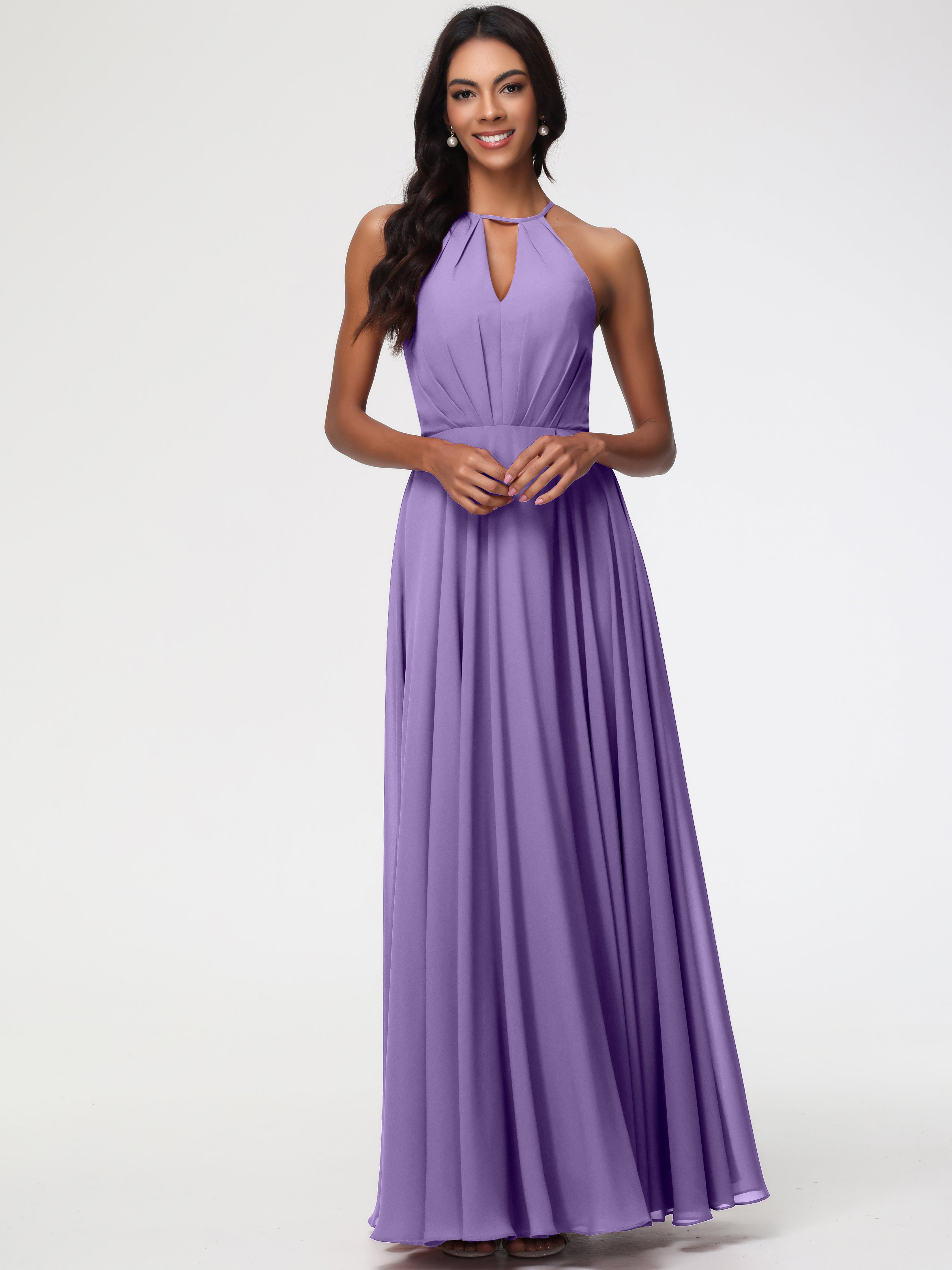 Halter A-Line Sleeveless Floor-Length Split Chiffon Bridesmaid Dresses (Copy)
