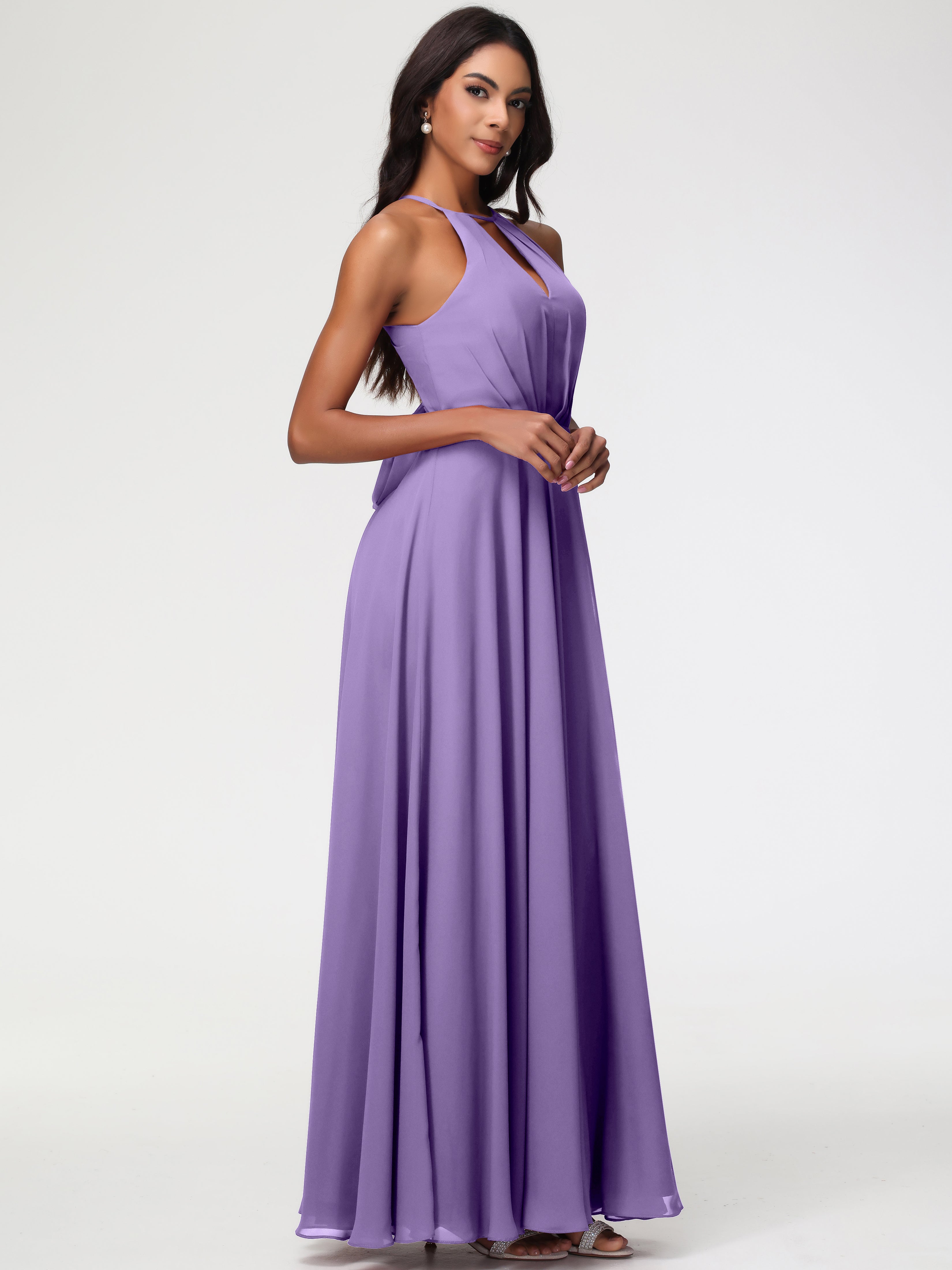 Halter A-Line Sleeveless Floor-Length Split Chiffon Bridesmaid Dresses (Copy)