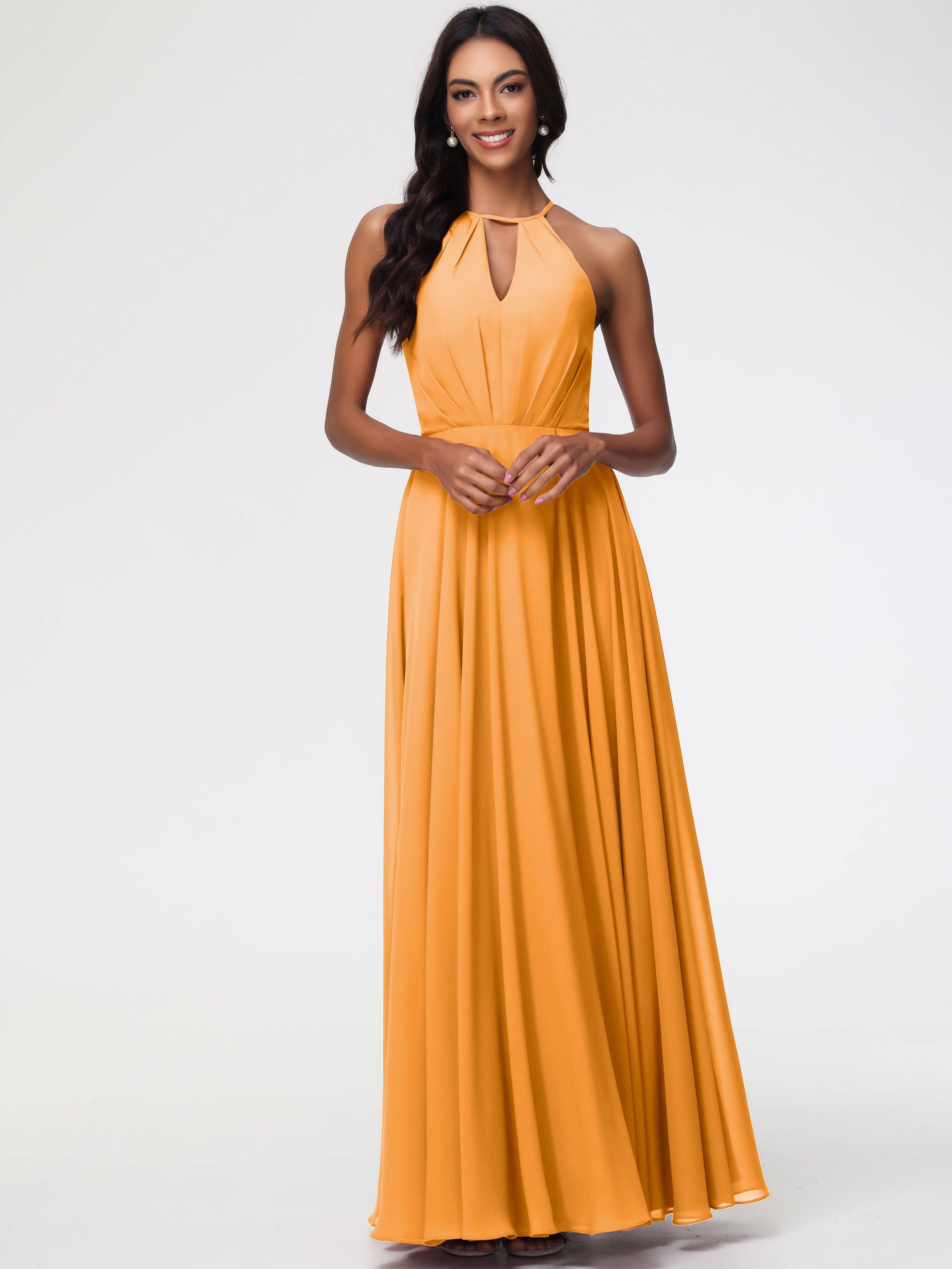 Halter A-Line Sleeveless Floor-Length Split Chiffon Bridesmaid Dresses (Copy)