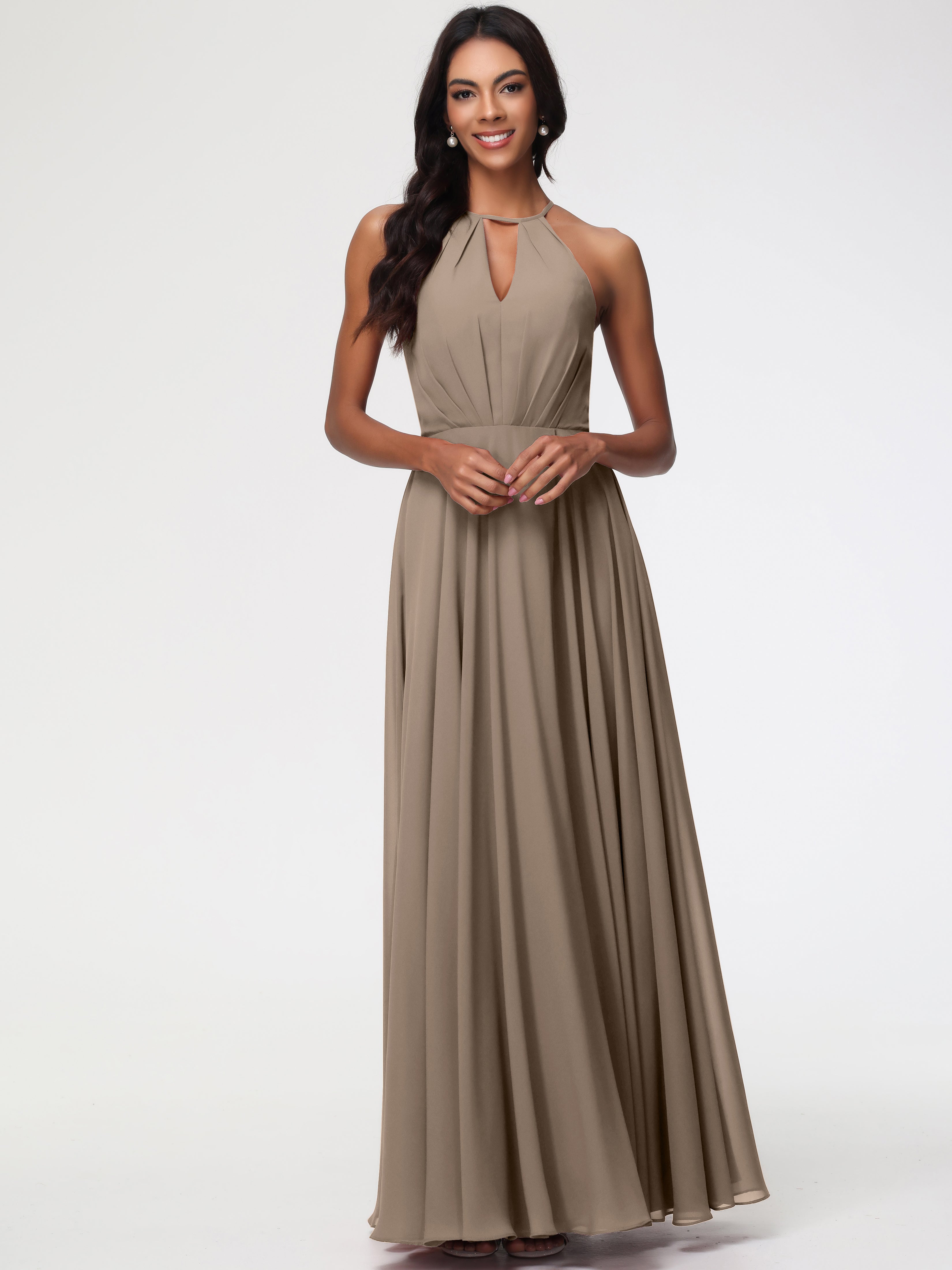 Halter A-Line Sleeveless Floor-Length Split Chiffon Bridesmaid Dresses (Copy)