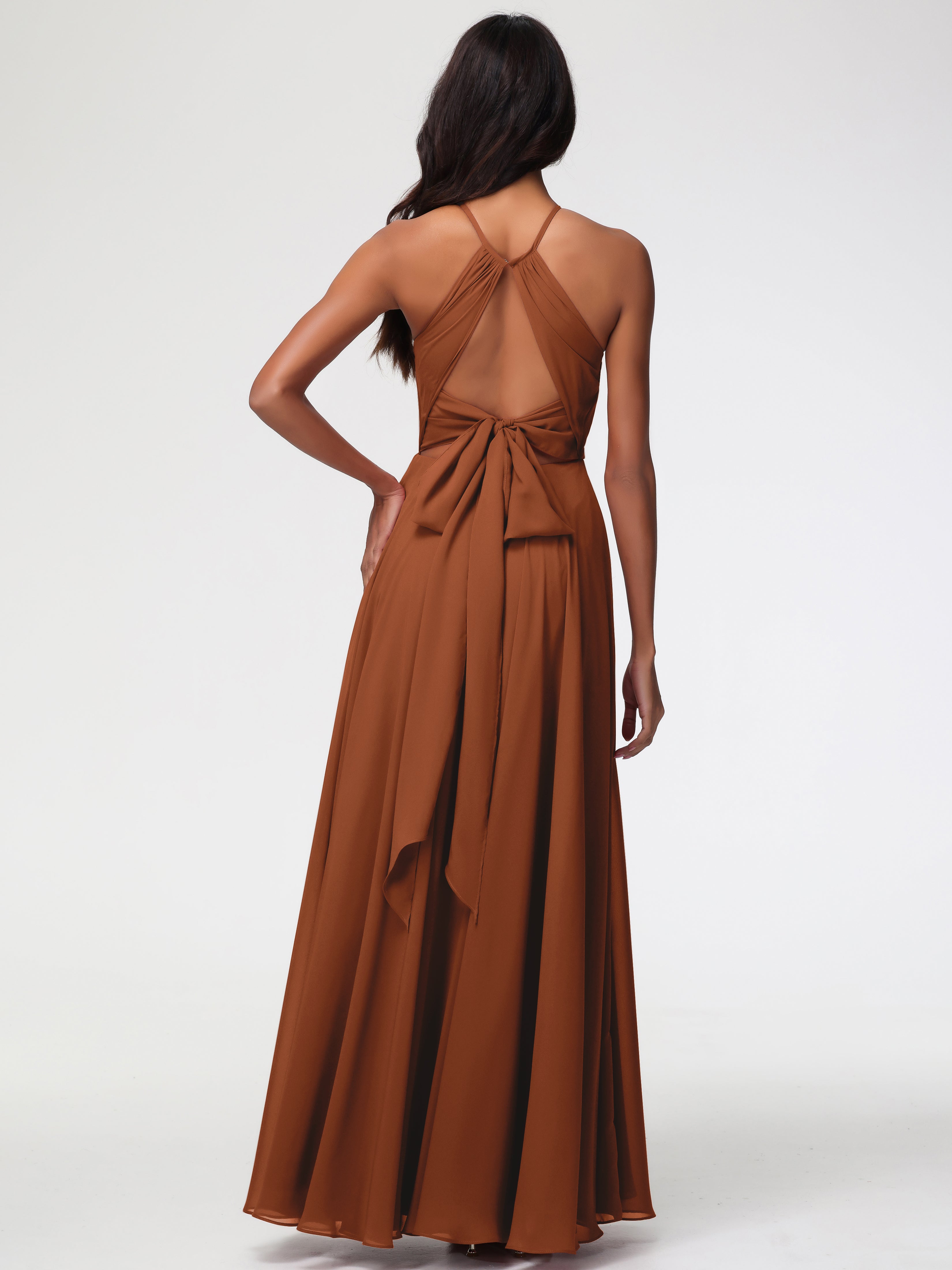 Halter A-Line Sleeveless Floor-Length Split Chiffon Bridesmaid Dresses (Copy)