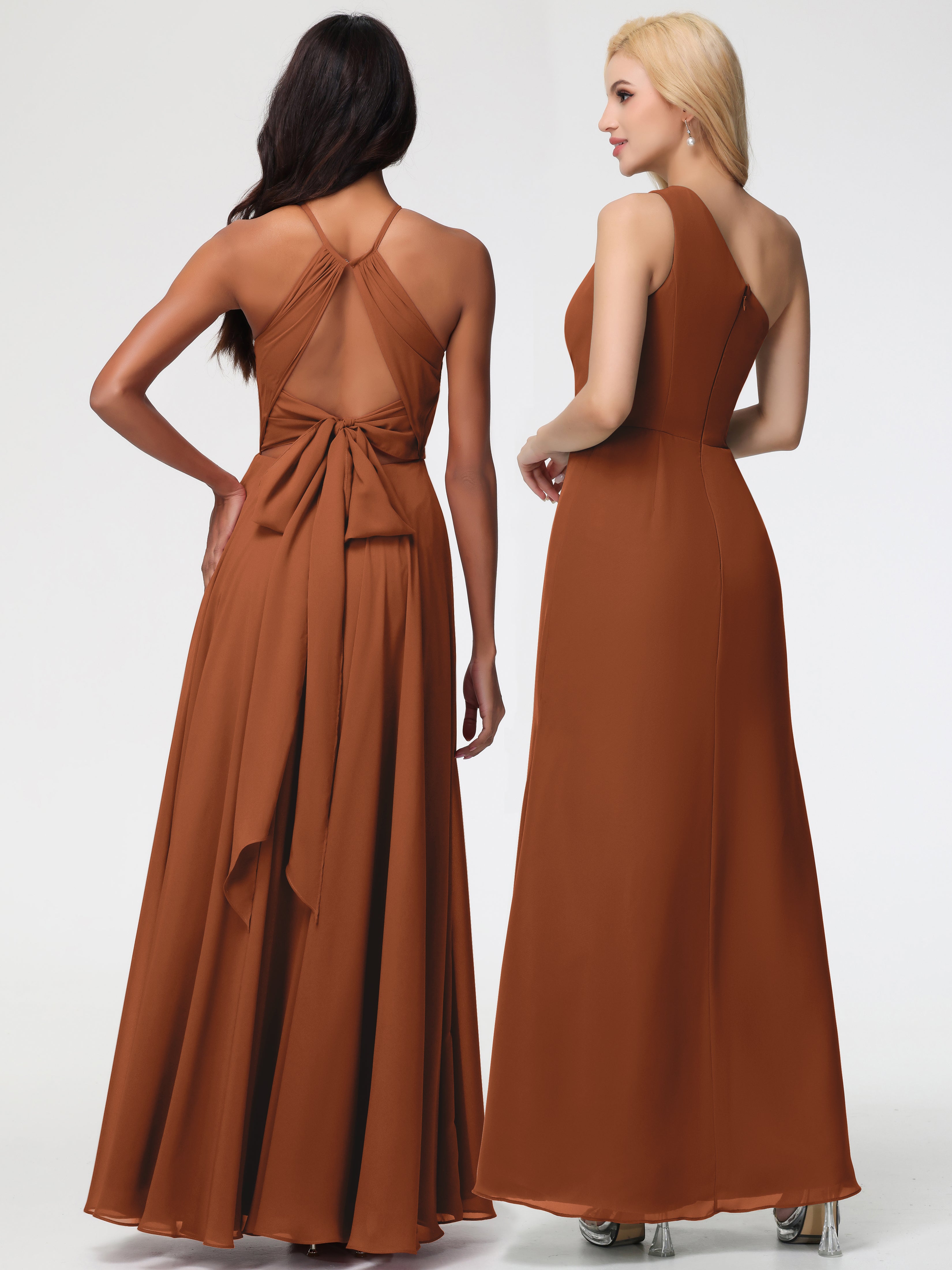 Halter A-Line Sleeveless Floor-Length Split Chiffon Bridesmaid Dresses (Copy)