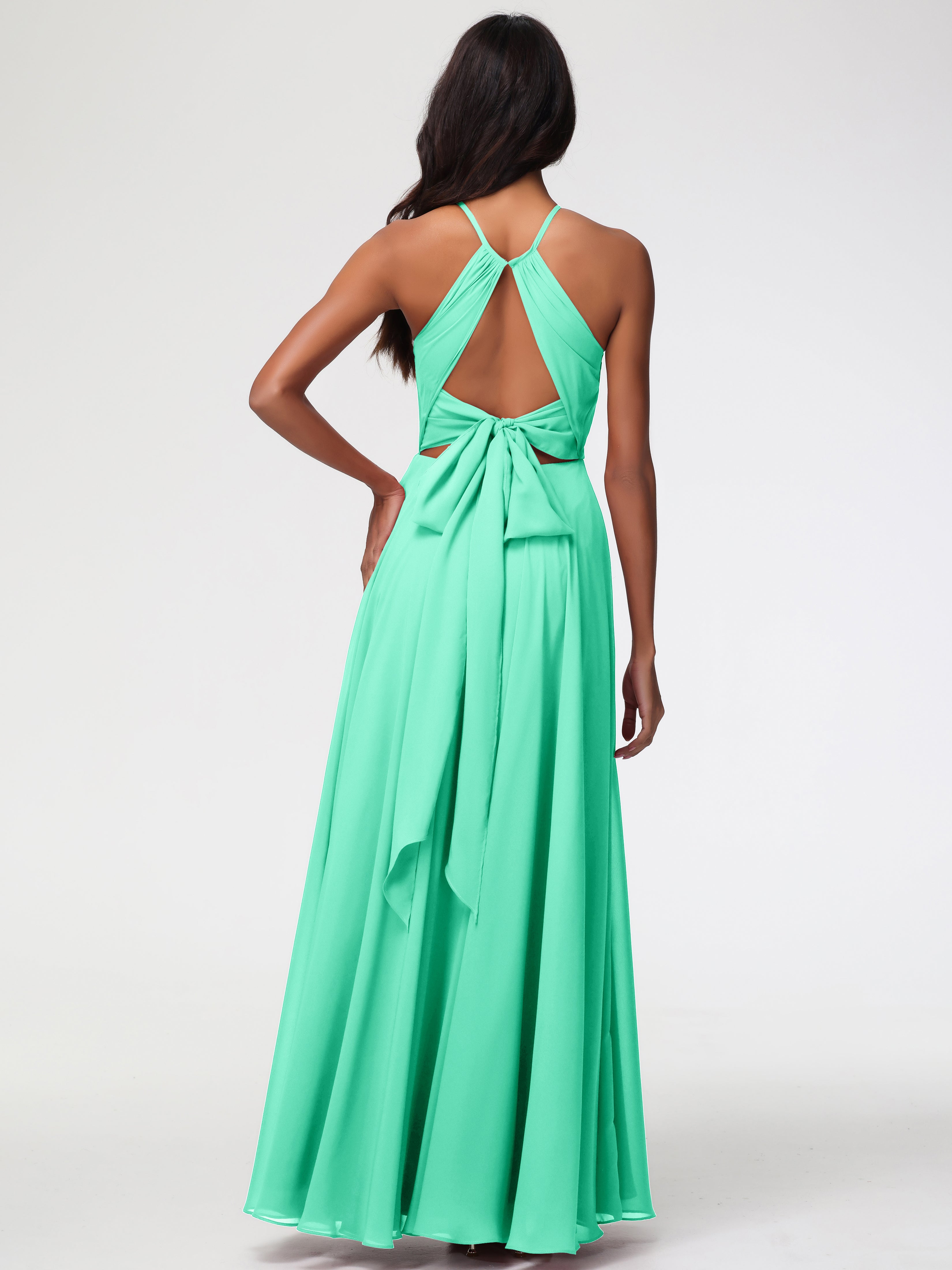 Halter A-Line Sleeveless Floor-Length Split Chiffon Bridesmaid Dresses (Copy)