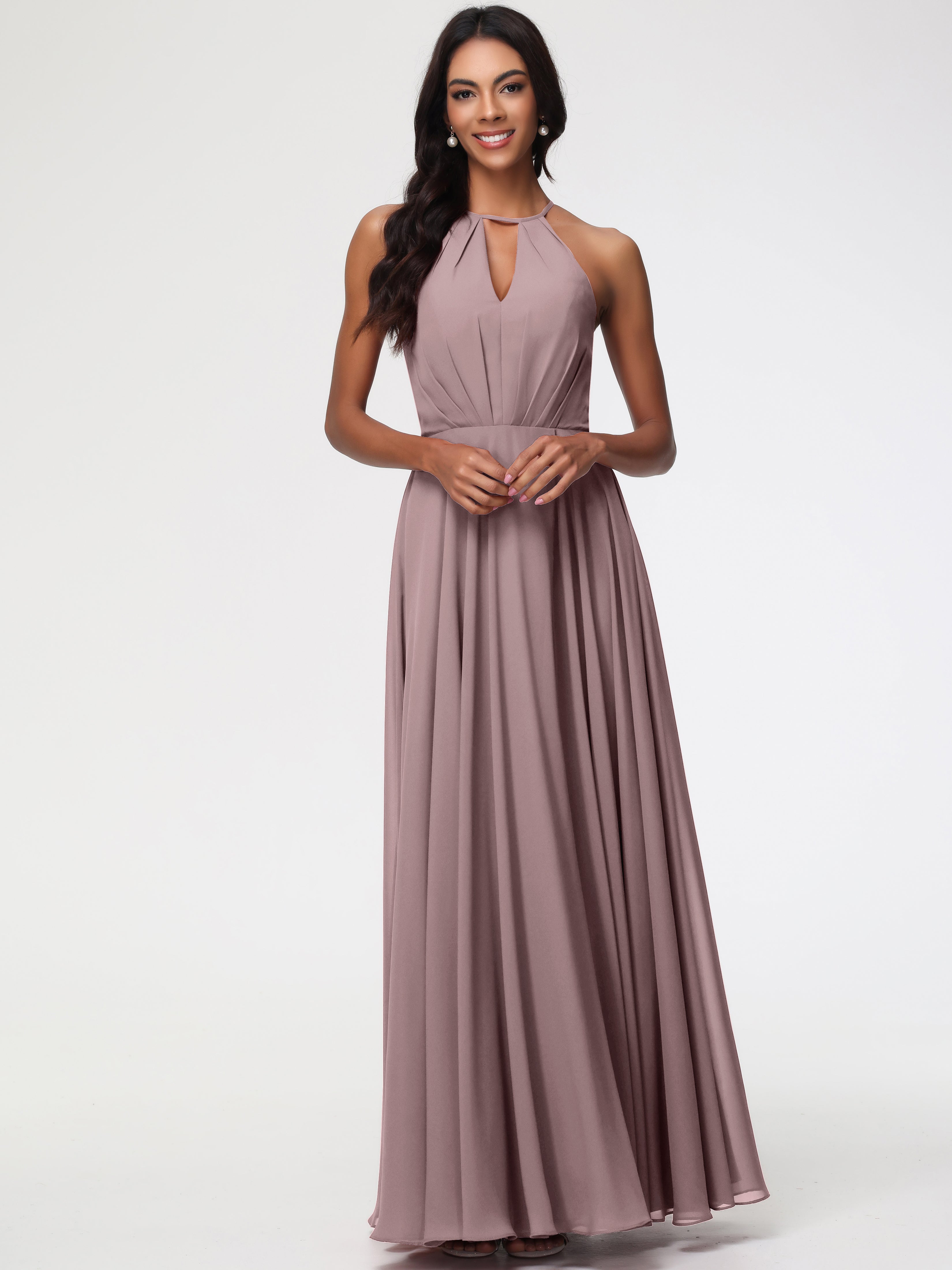 Halter A-Line Sleeveless Floor-Length Split Chiffon Bridesmaid Dresses (Copy)