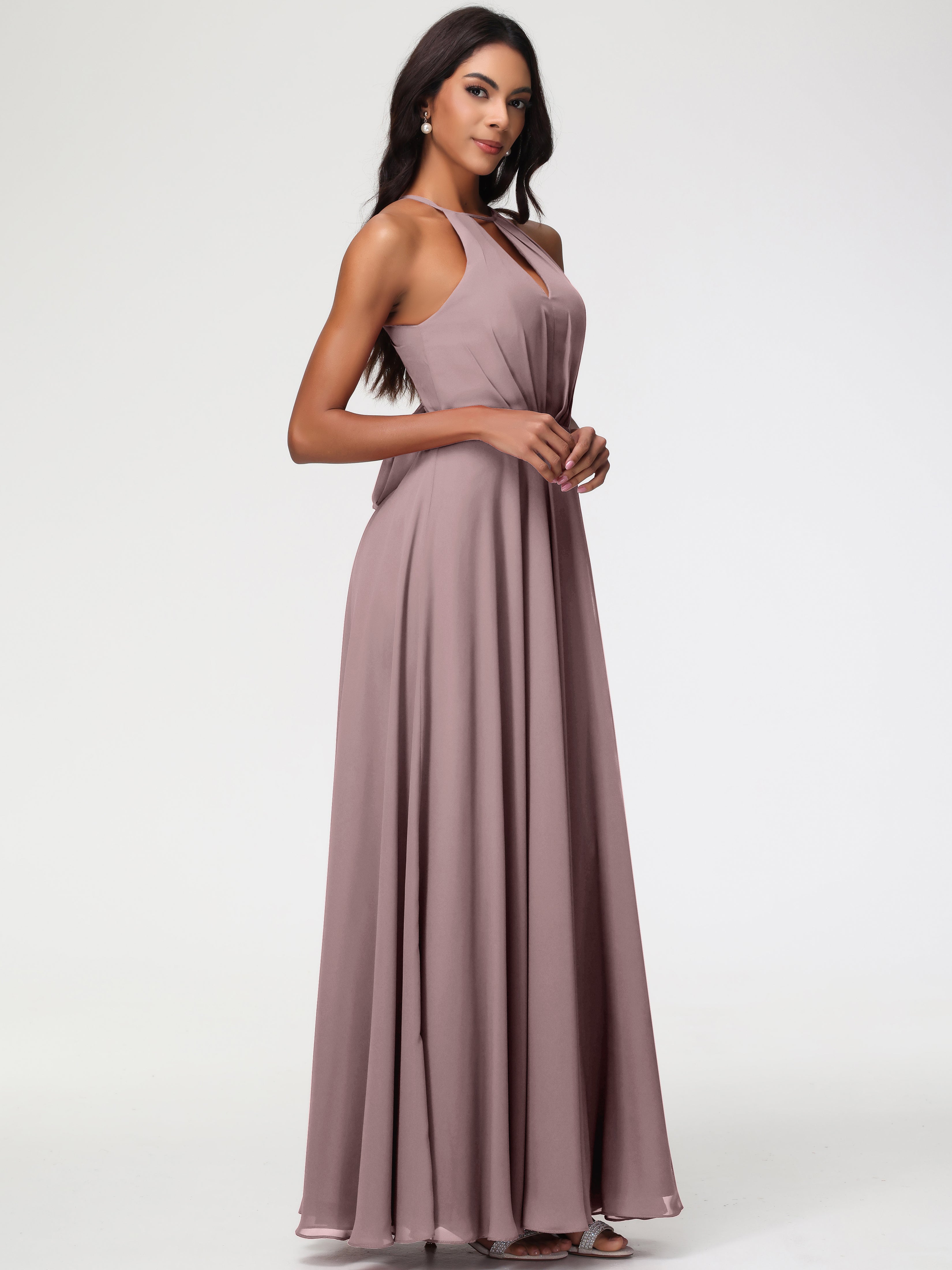 Halter A-Line Sleeveless Floor-Length Split Chiffon Bridesmaid Dresses (Copy)