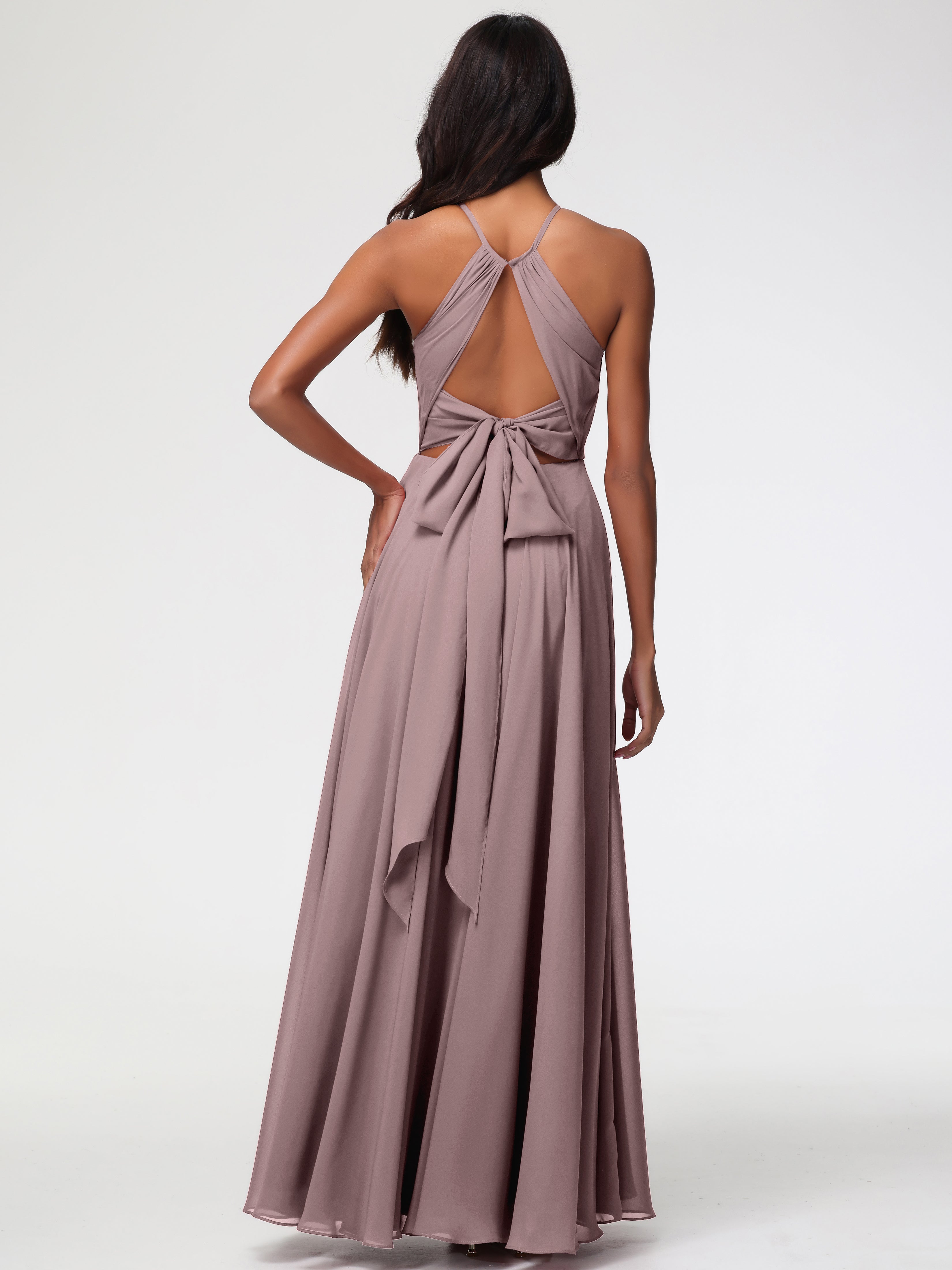 Halter A-Line Sleeveless Floor-Length Split Chiffon Bridesmaid Dresses (Copy)