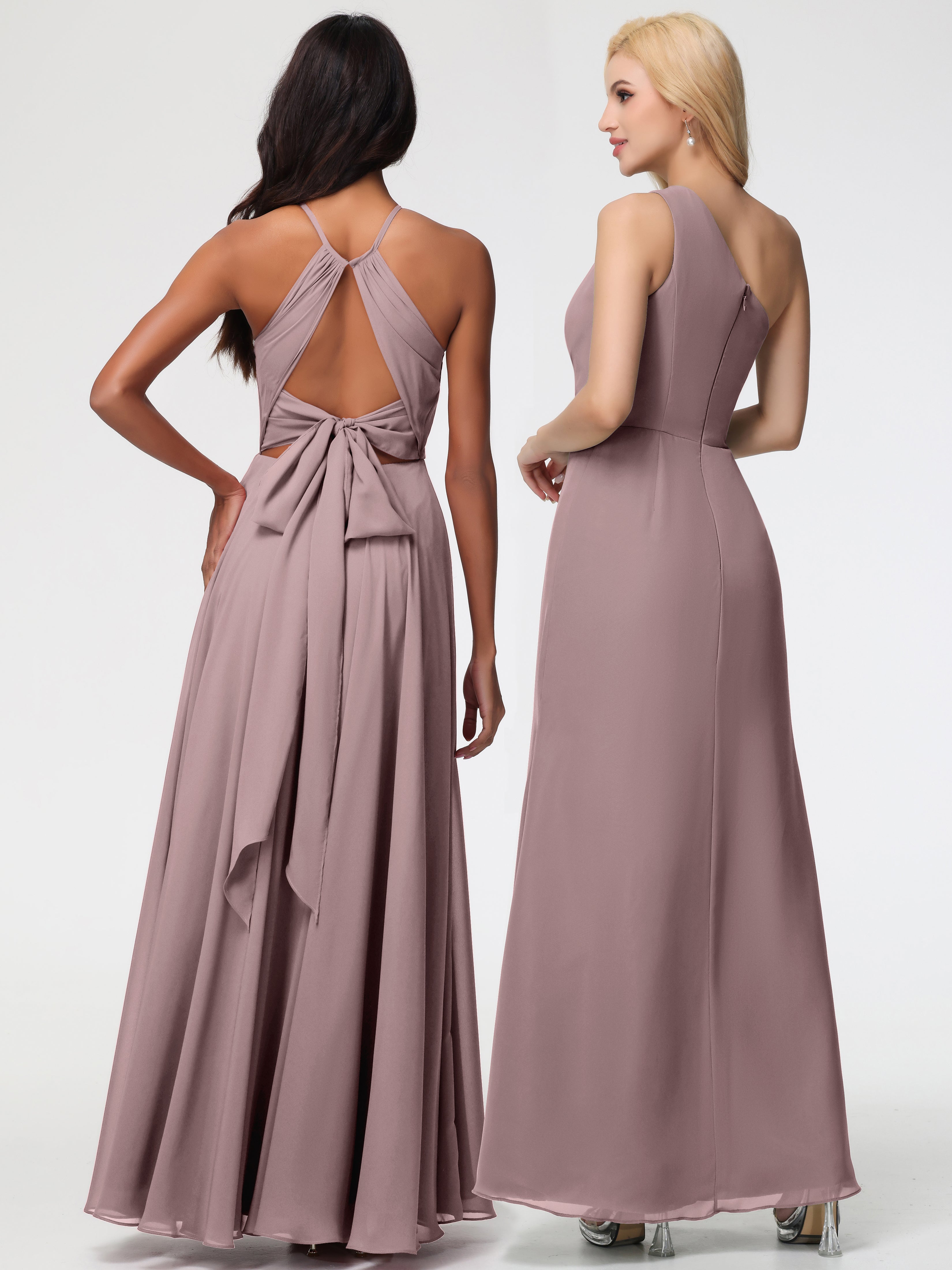 Halter A-Line Sleeveless Floor-Length Split Chiffon Bridesmaid Dresses (Copy)