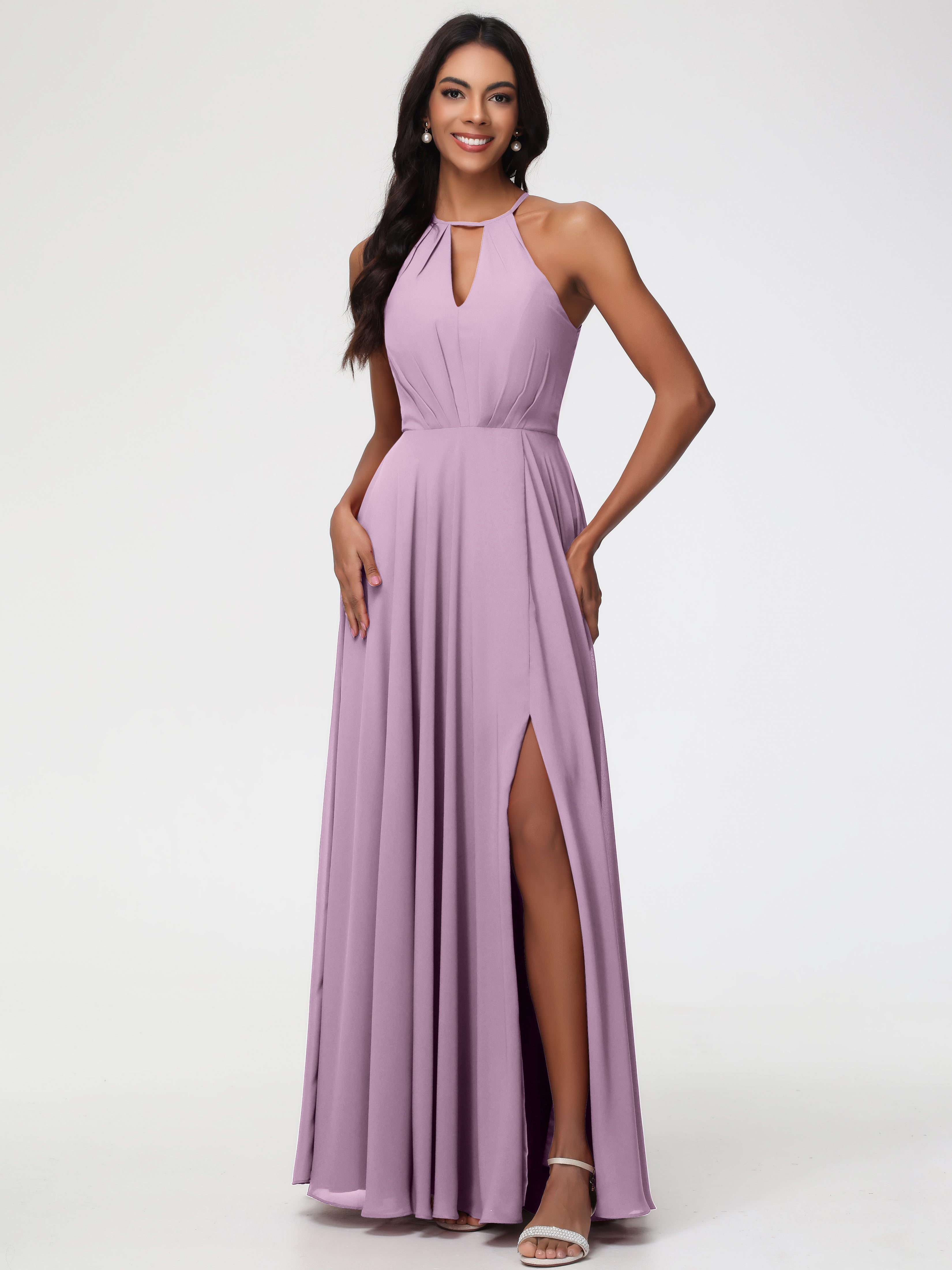 Halter A-Line Sleeveless Floor-Length Split Chiffon Bridesmaid Dresses (Copy)