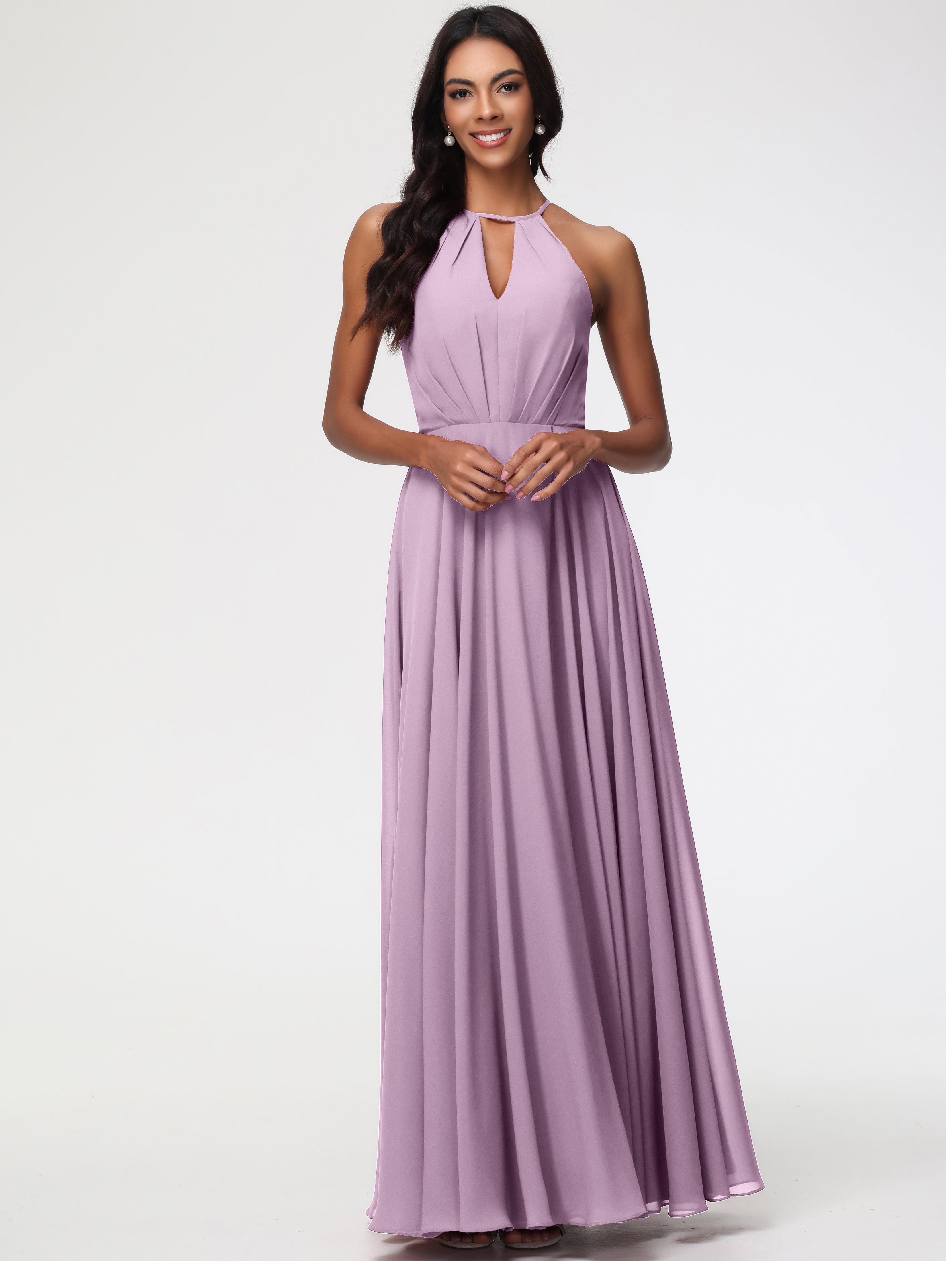 Halter A-Line Sleeveless Floor-Length Split Chiffon Bridesmaid Dresses (Copy)