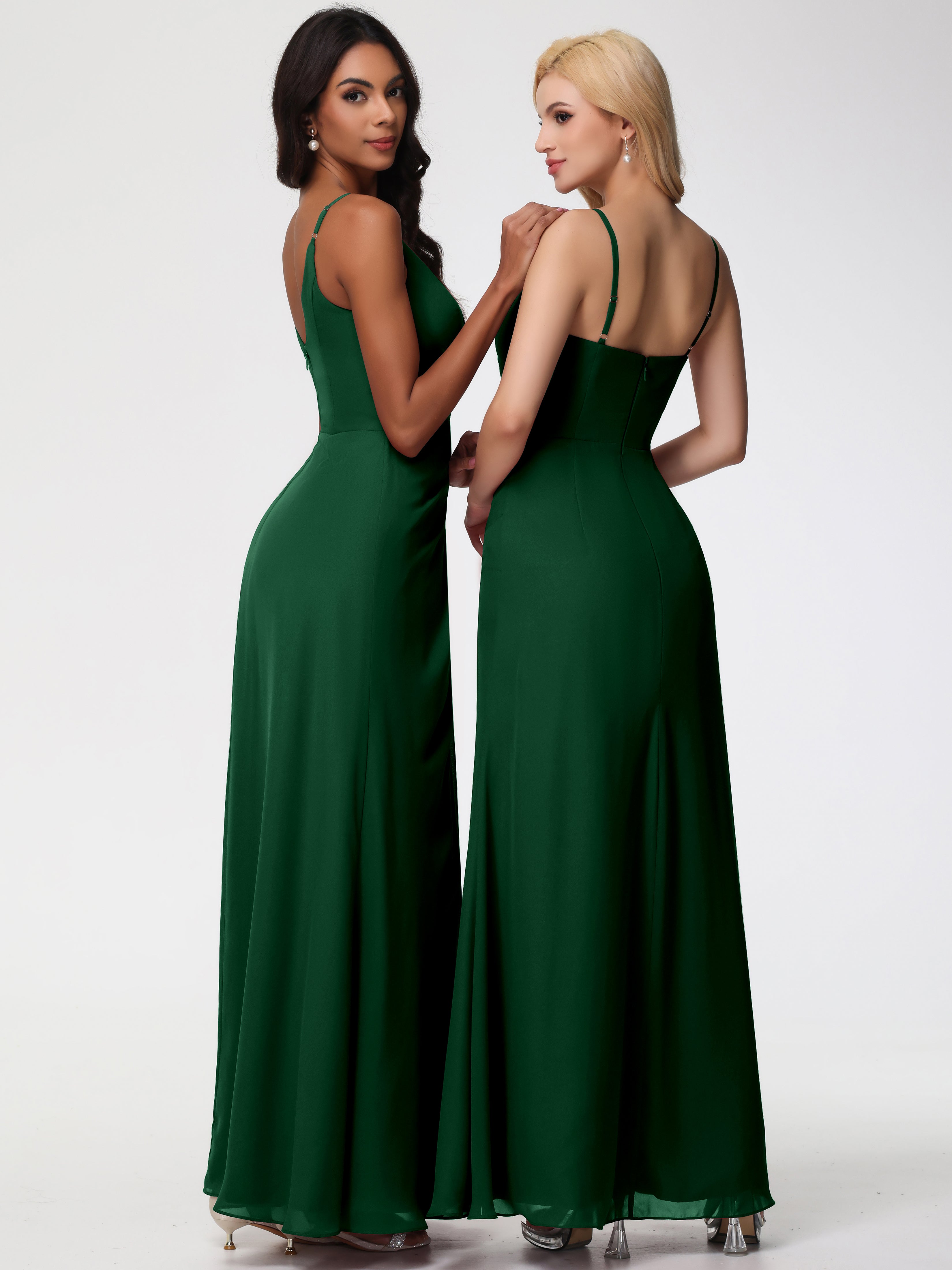 V-Neck Sheath/Column Sleeveless Spaghetti Straps Chiffon Bridesmaid Dresses With Split