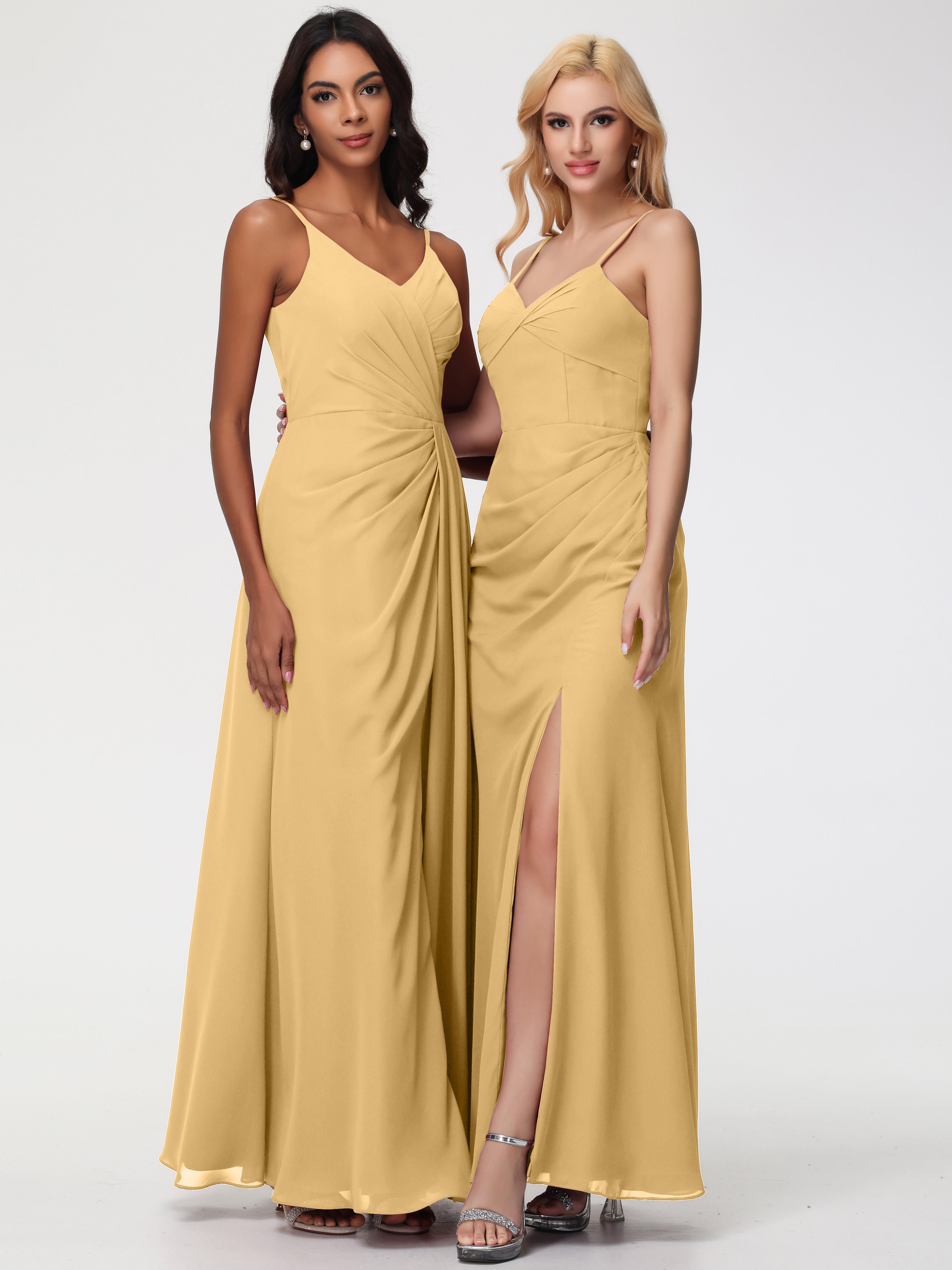 V-Neck Sheath/Column Sleeveless Spaghetti Straps Chiffon Bridesmaid Dresses With Split