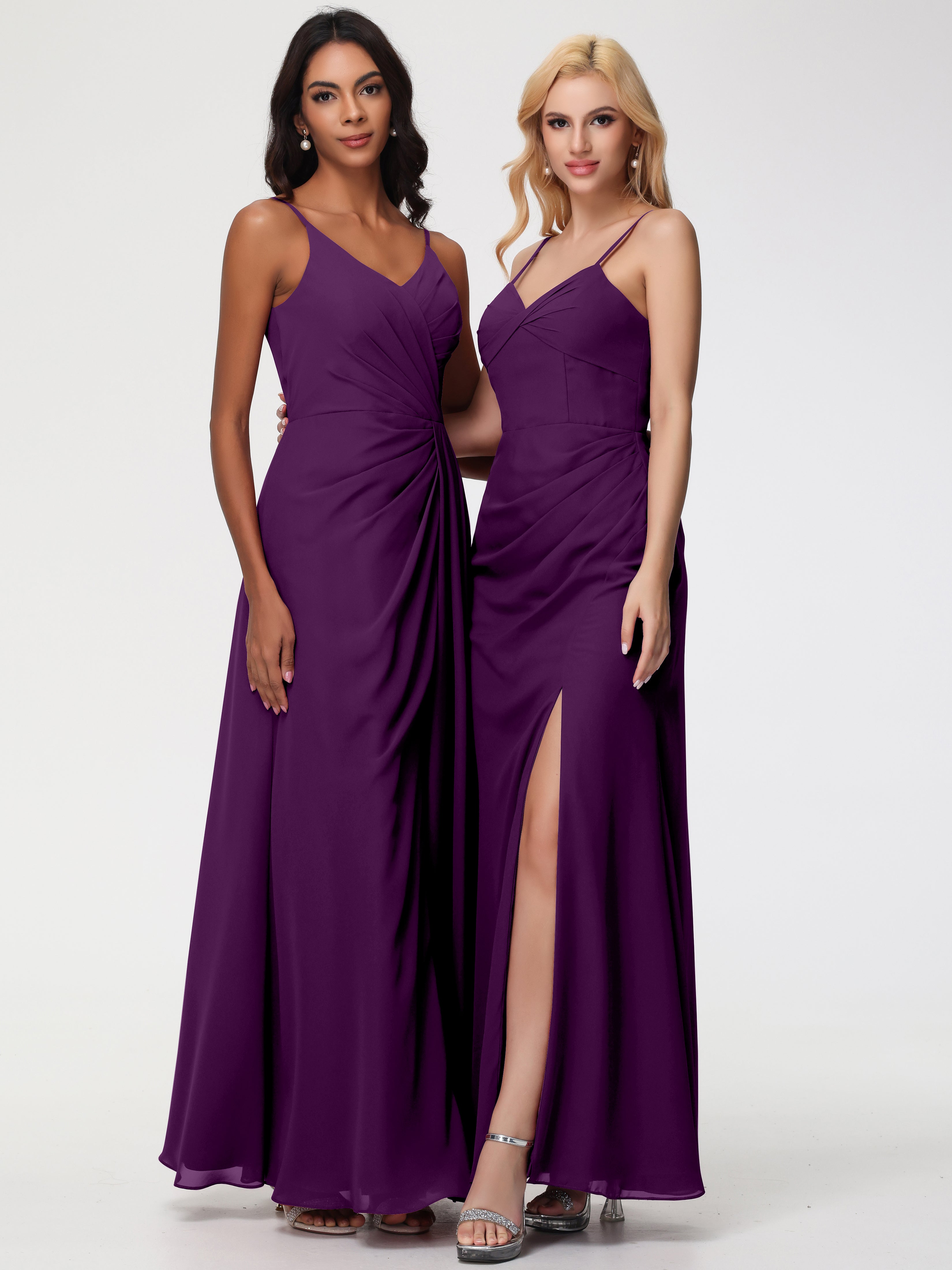 V-Neck Sheath/Column Sleeveless Spaghetti Straps Chiffon Bridesmaid Dresses With Split
