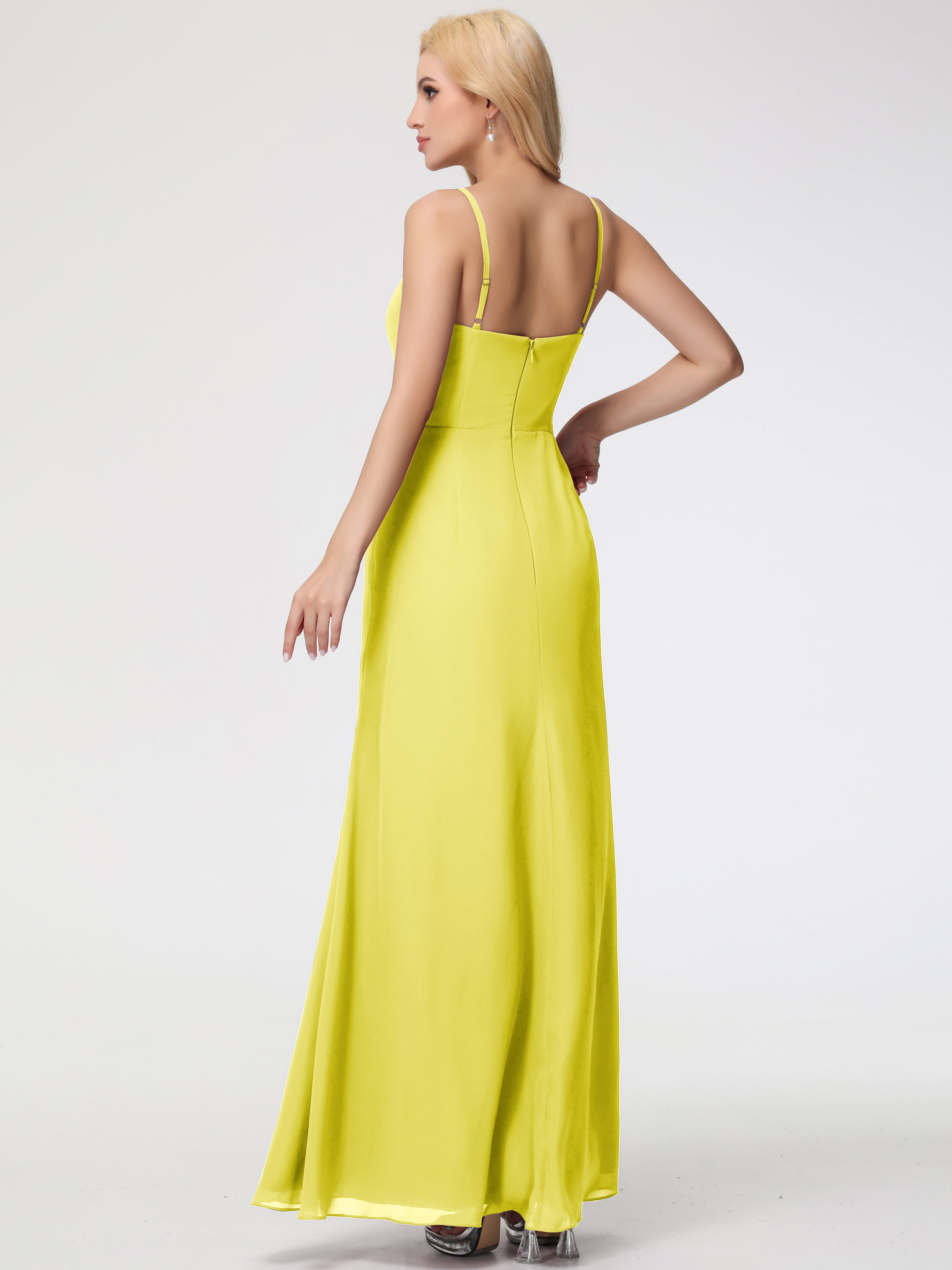 V-Neck Sheath/Column Sleeveless Spaghetti Straps Chiffon Bridesmaid Dresses With Split