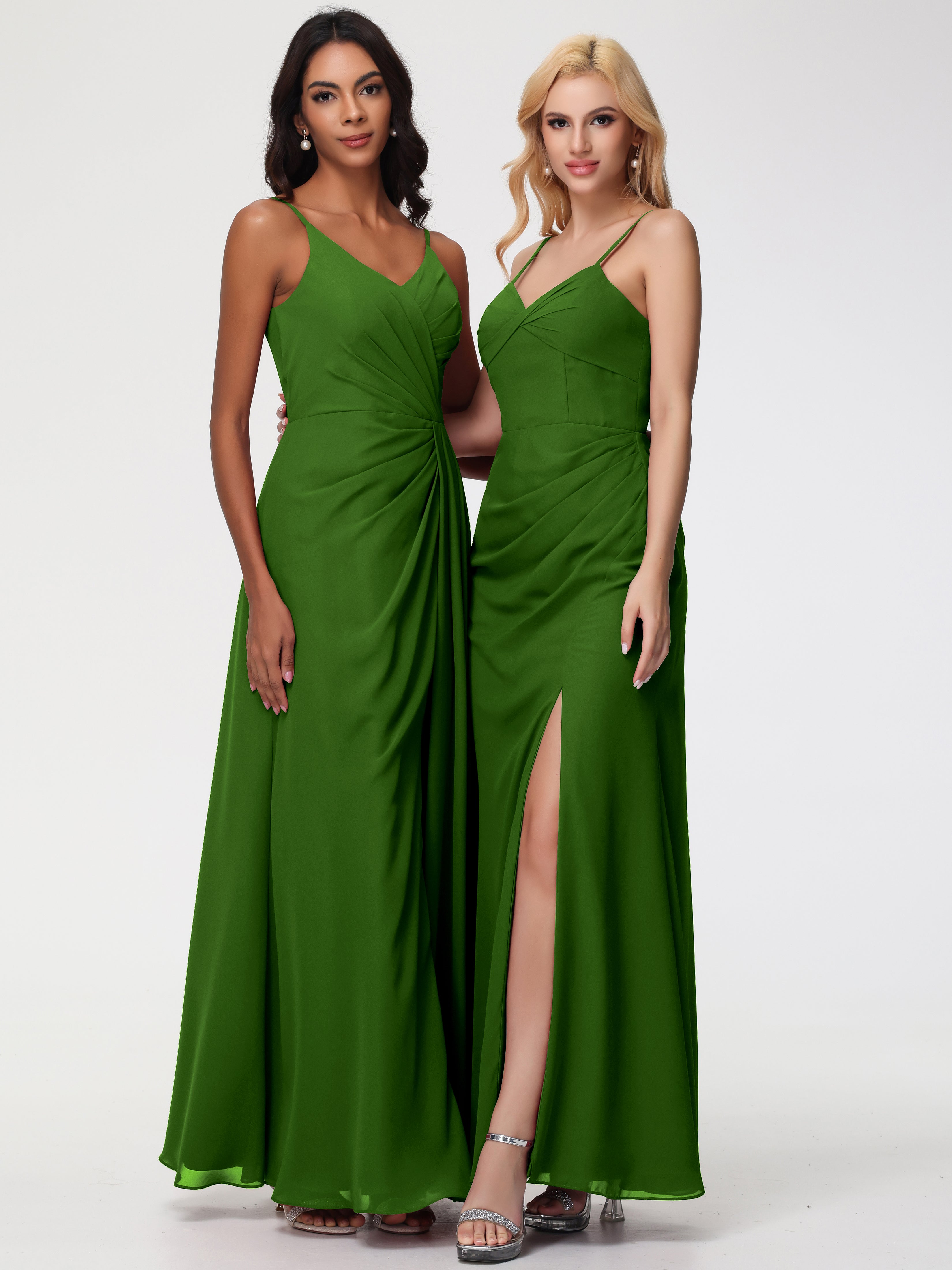 V-Neck Sheath/Column Sleeveless Spaghetti Straps Chiffon Bridesmaid Dresses With Split