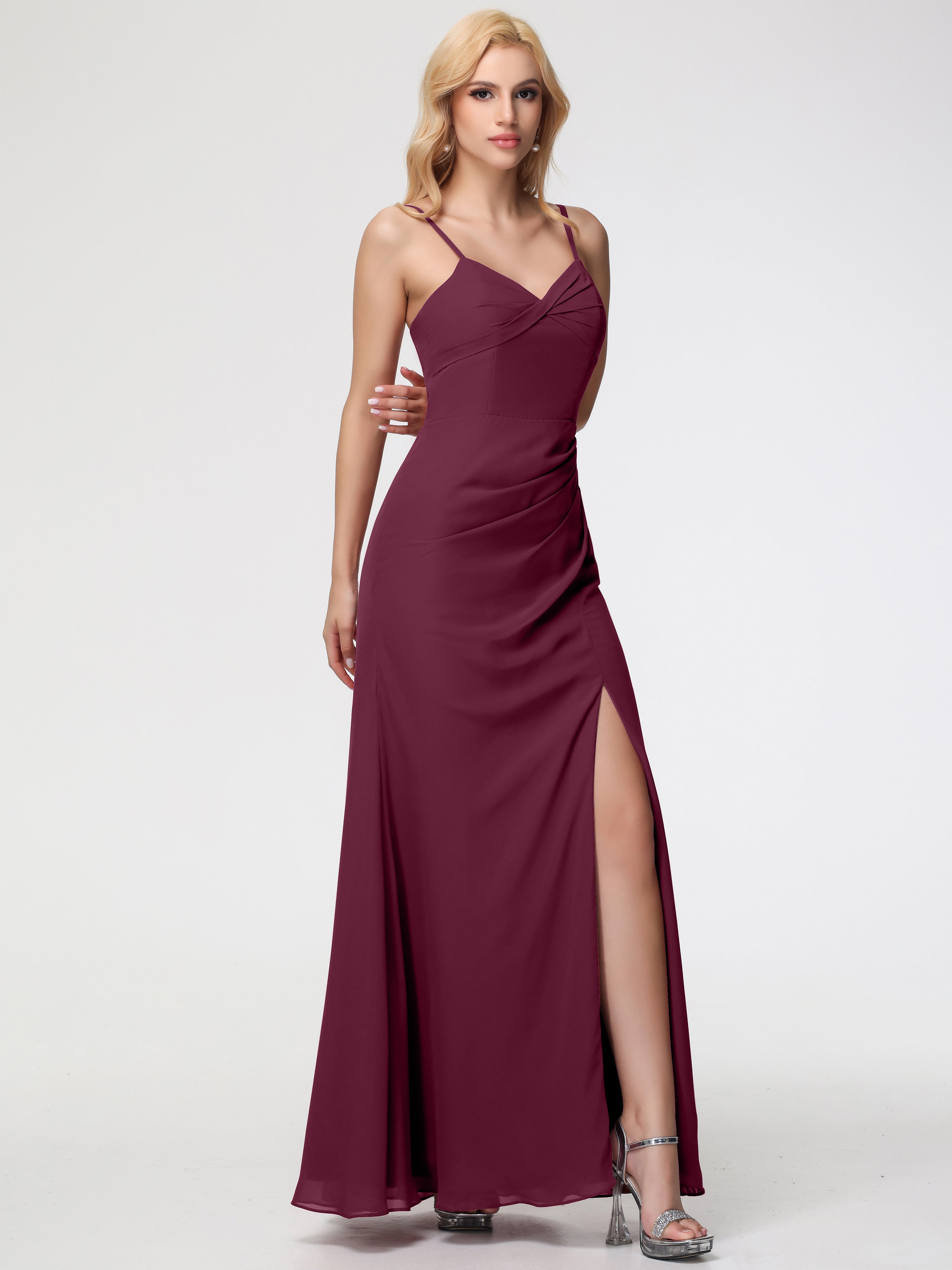 V-Neck A-Line Sleeveless Spaghetti Straps Chiffon Bridesmaid Dresses With Split (Copy)
