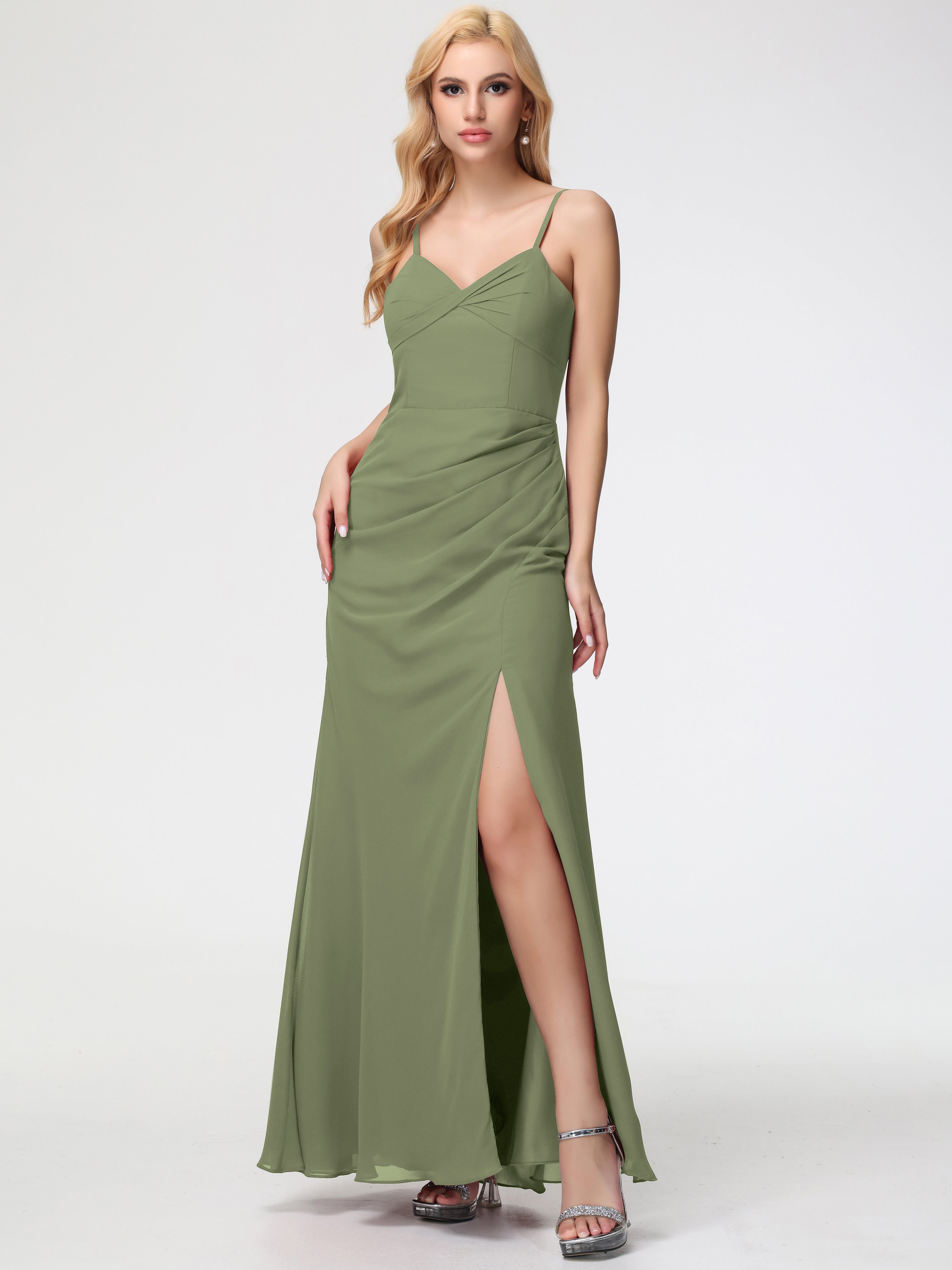 V-Neck A-Line Sleeveless Spaghetti Straps Chiffon Bridesmaid Dresses With Split (Copy)