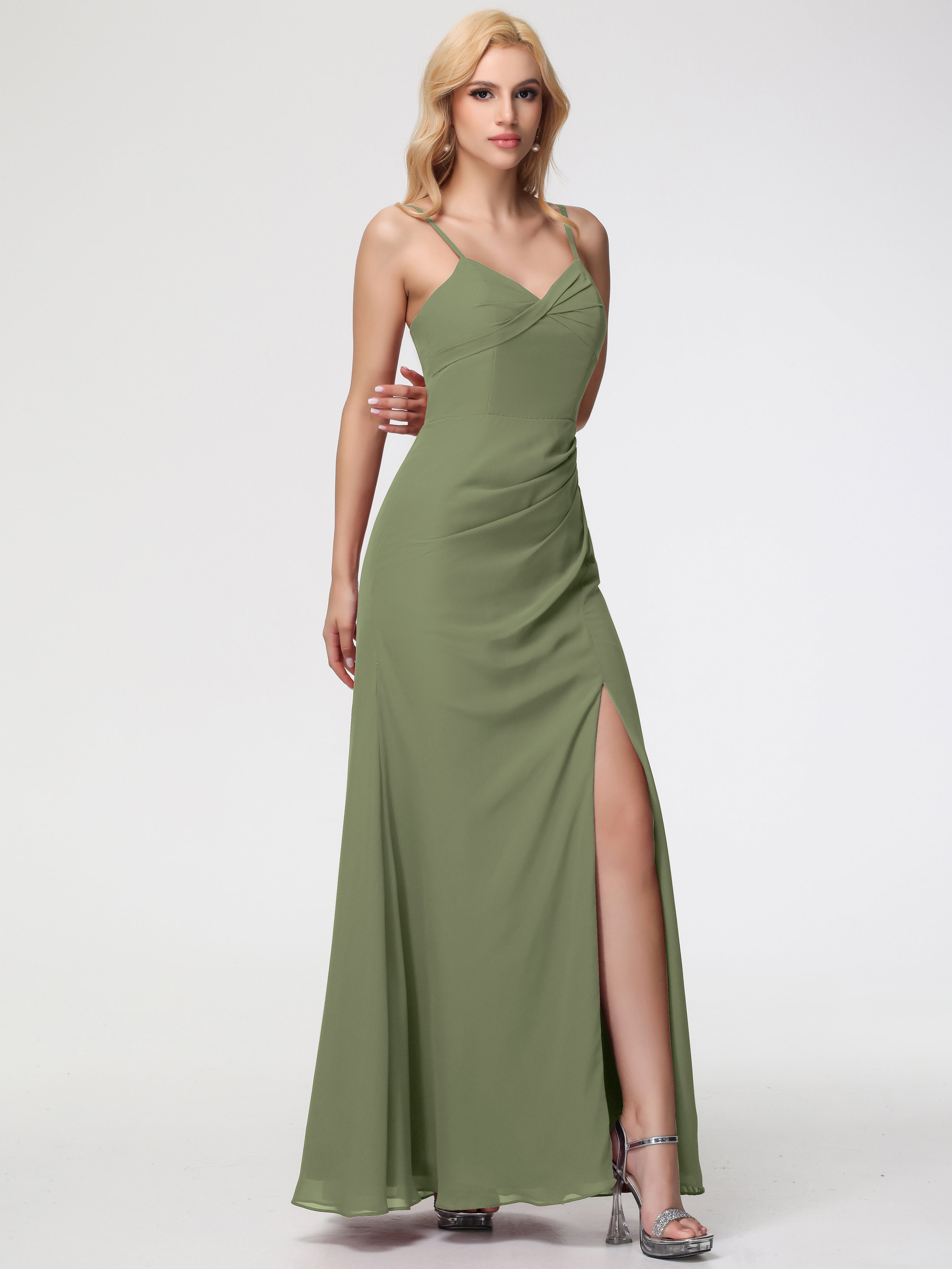 V-Neck A-Line Sleeveless Spaghetti Straps Chiffon Bridesmaid Dresses With Split (Copy)