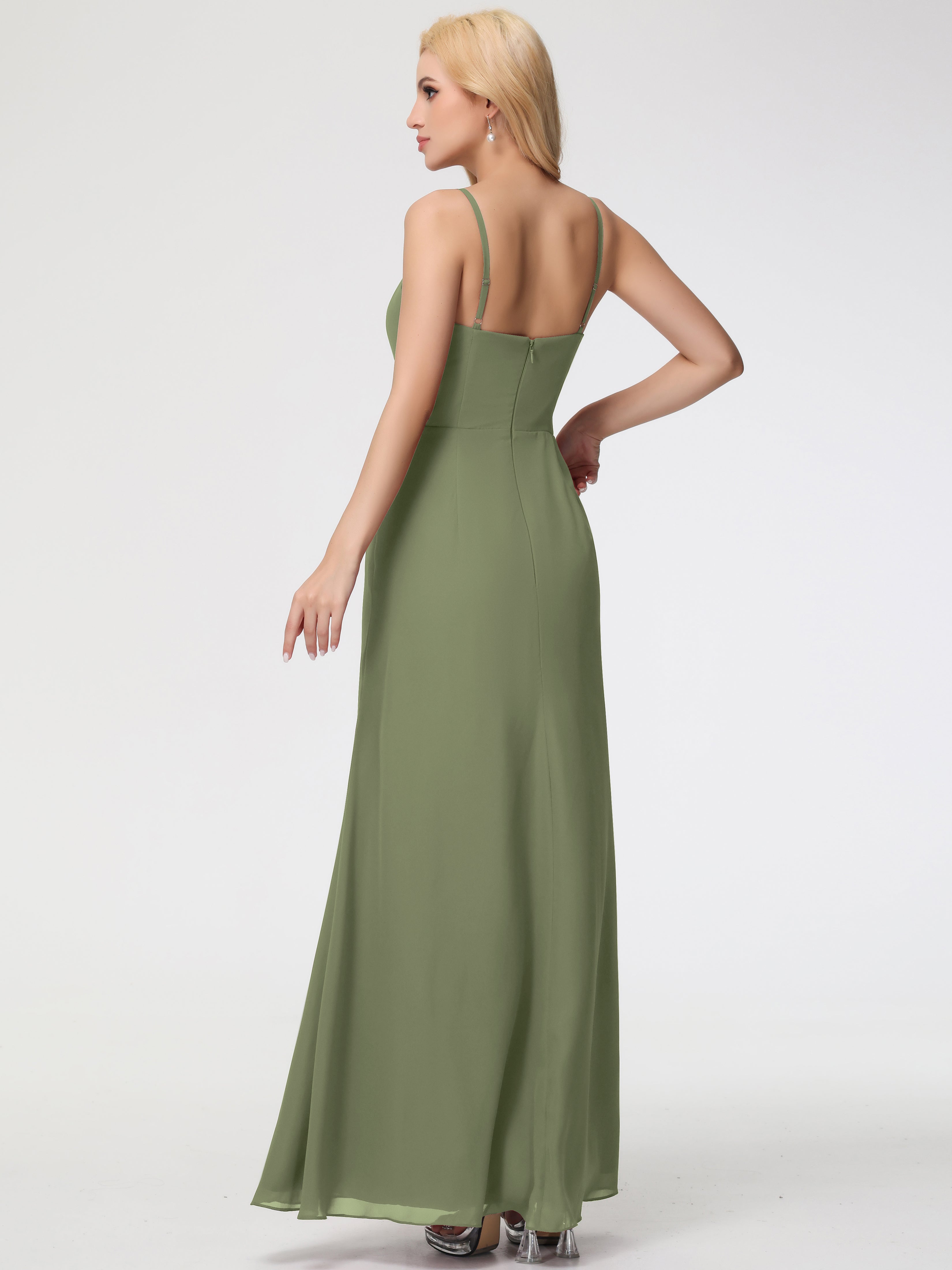 V-Neck A-Line Sleeveless Spaghetti Straps Chiffon Bridesmaid Dresses With Split (Copy)