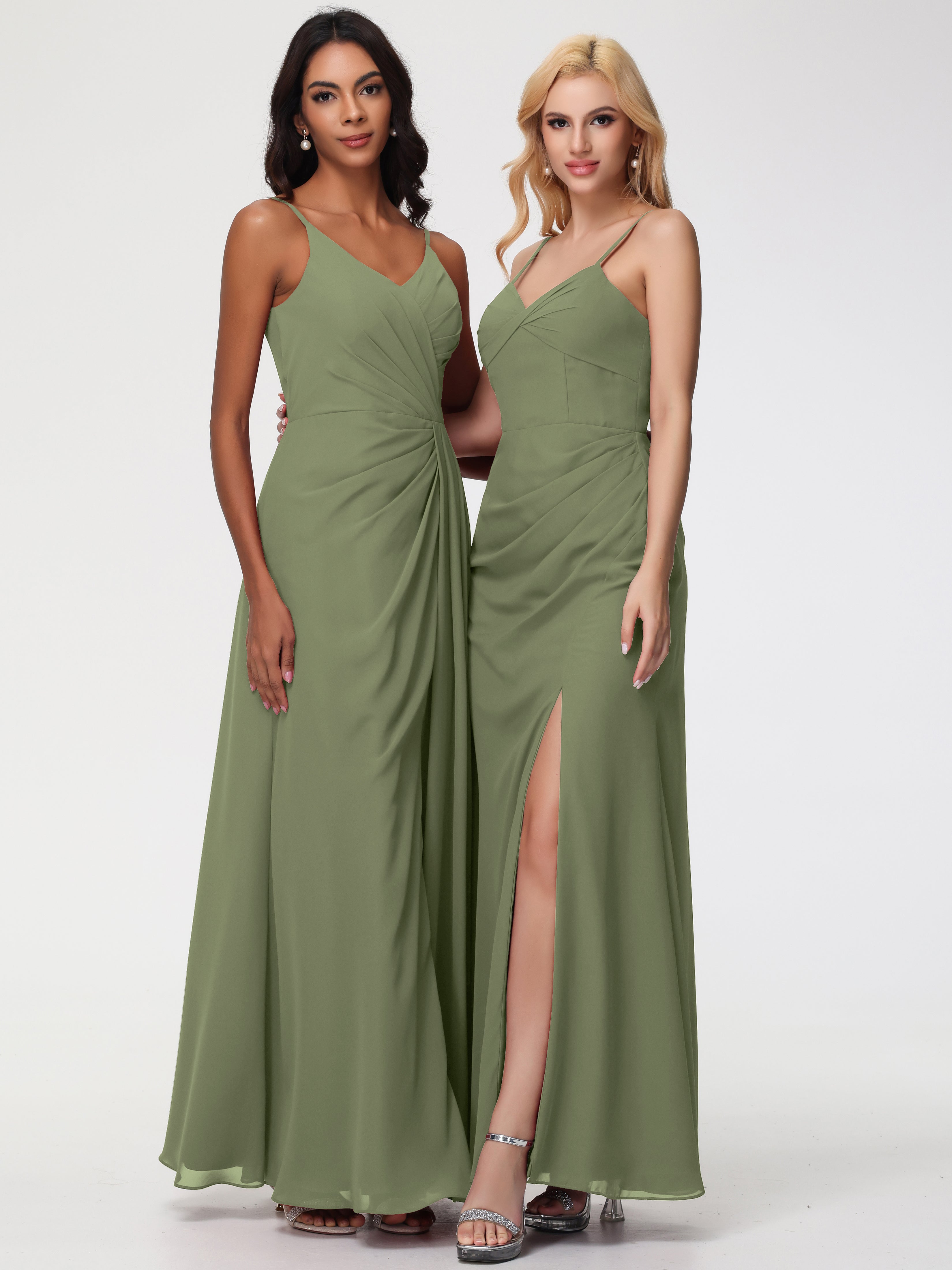 V-Neck A-Line Sleeveless Spaghetti Straps Chiffon Bridesmaid Dresses With Split (Copy)