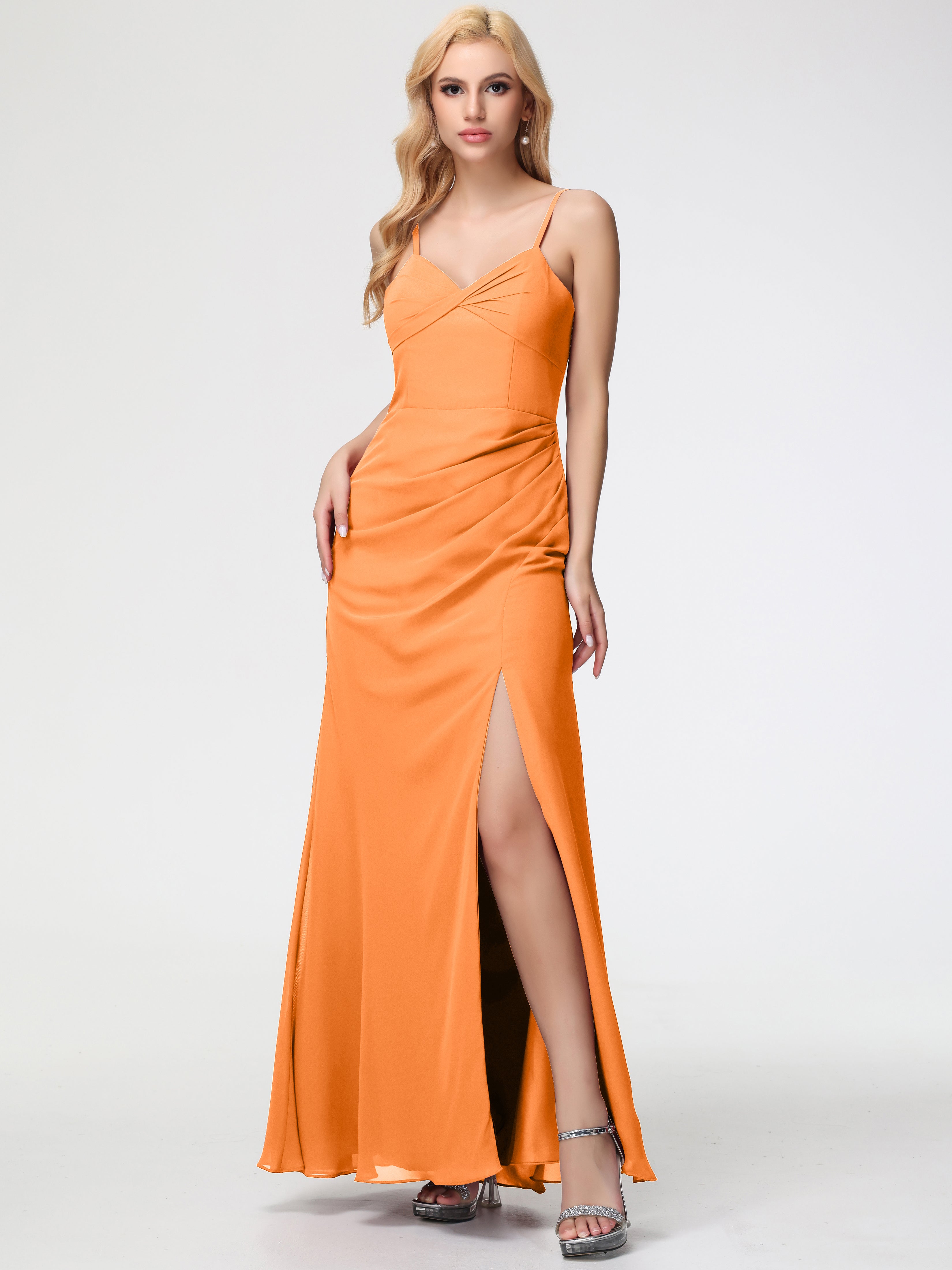 V-Neck A-Line Sleeveless Spaghetti Straps Chiffon Bridesmaid Dresses With Split (Copy)