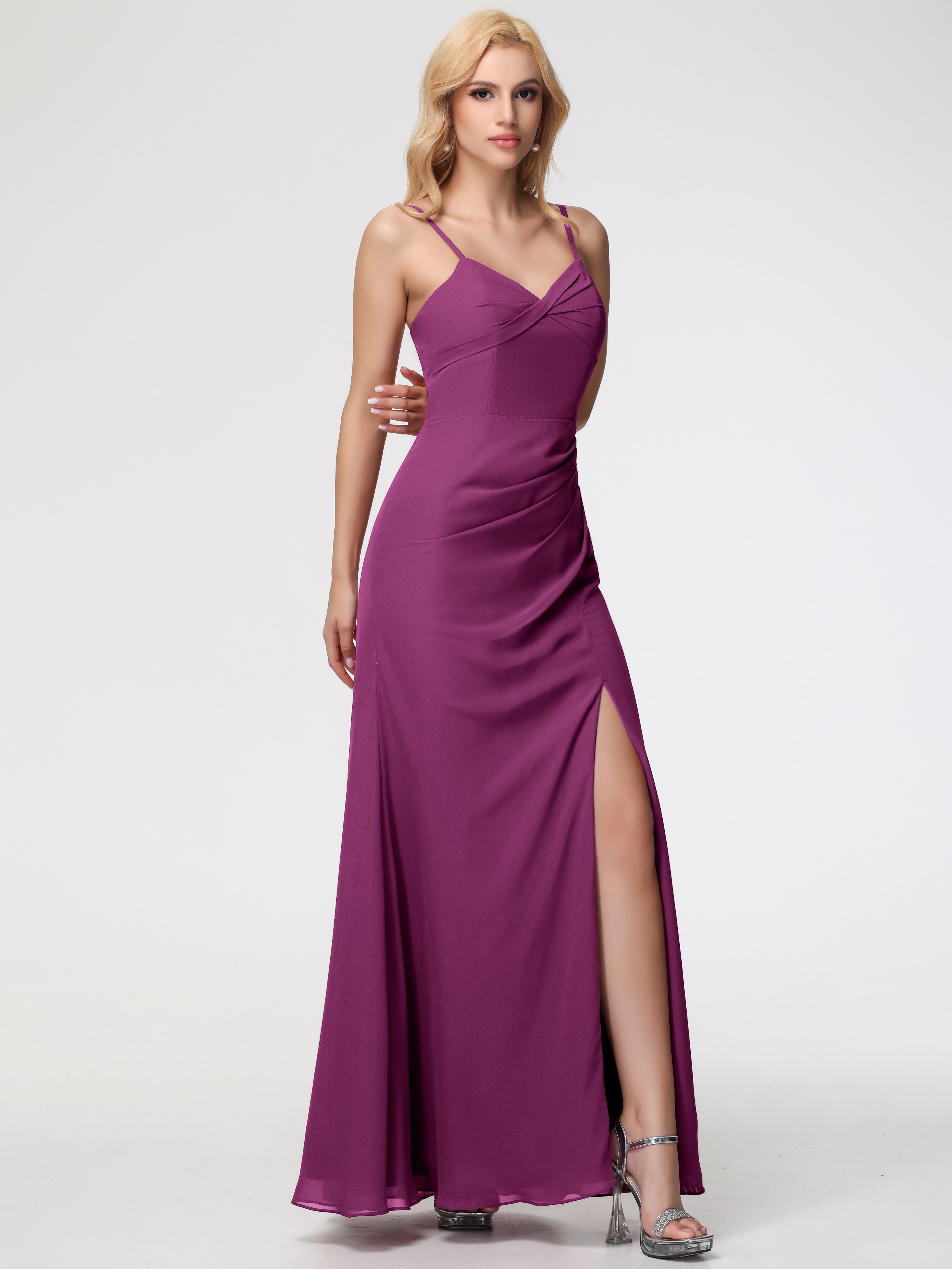 V-Neck A-Line Sleeveless Spaghetti Straps Chiffon Bridesmaid Dresses With Split (Copy)