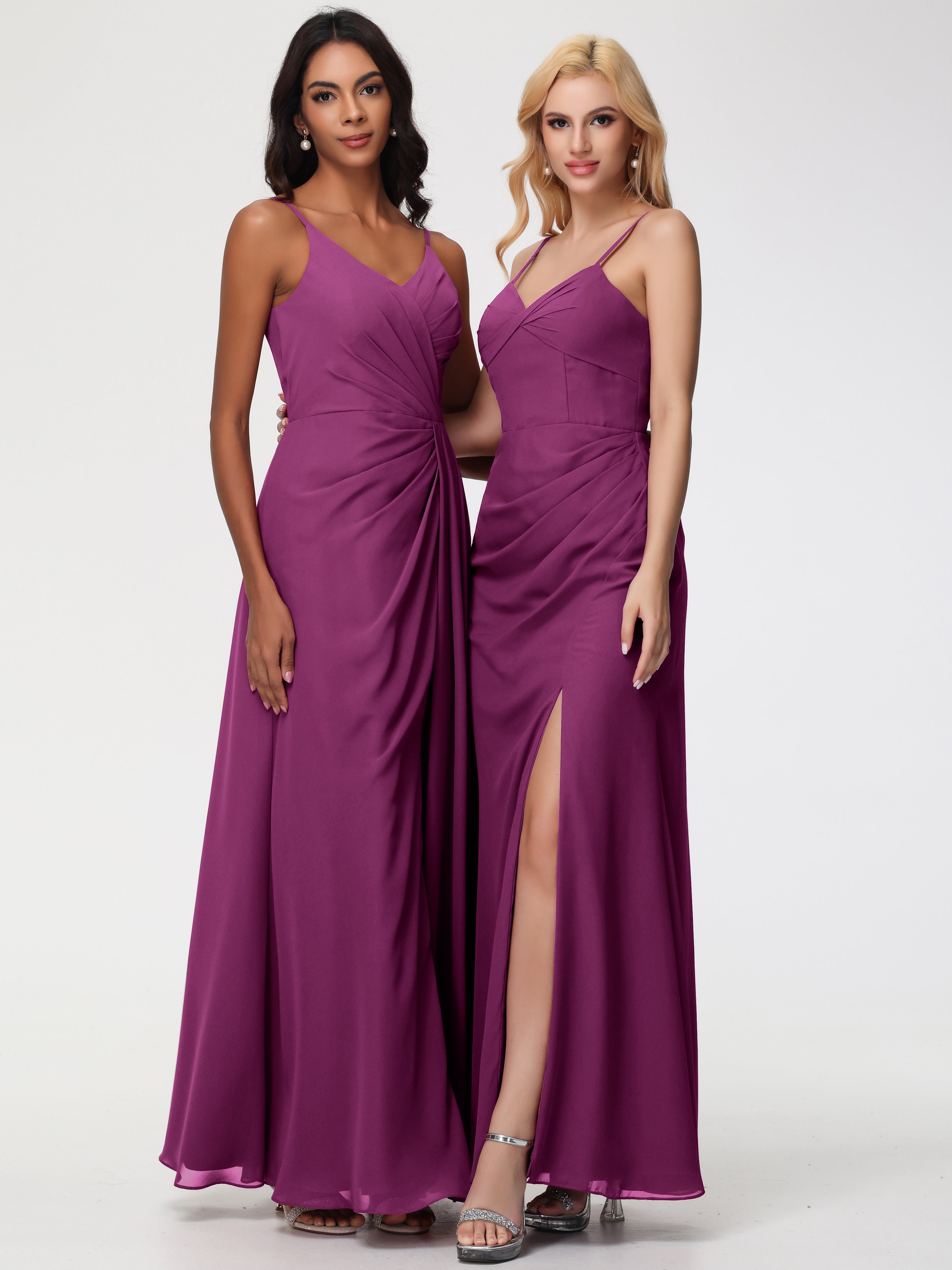 V-Neck A-Line Sleeveless Spaghetti Straps Chiffon Bridesmaid Dresses With Split (Copy)