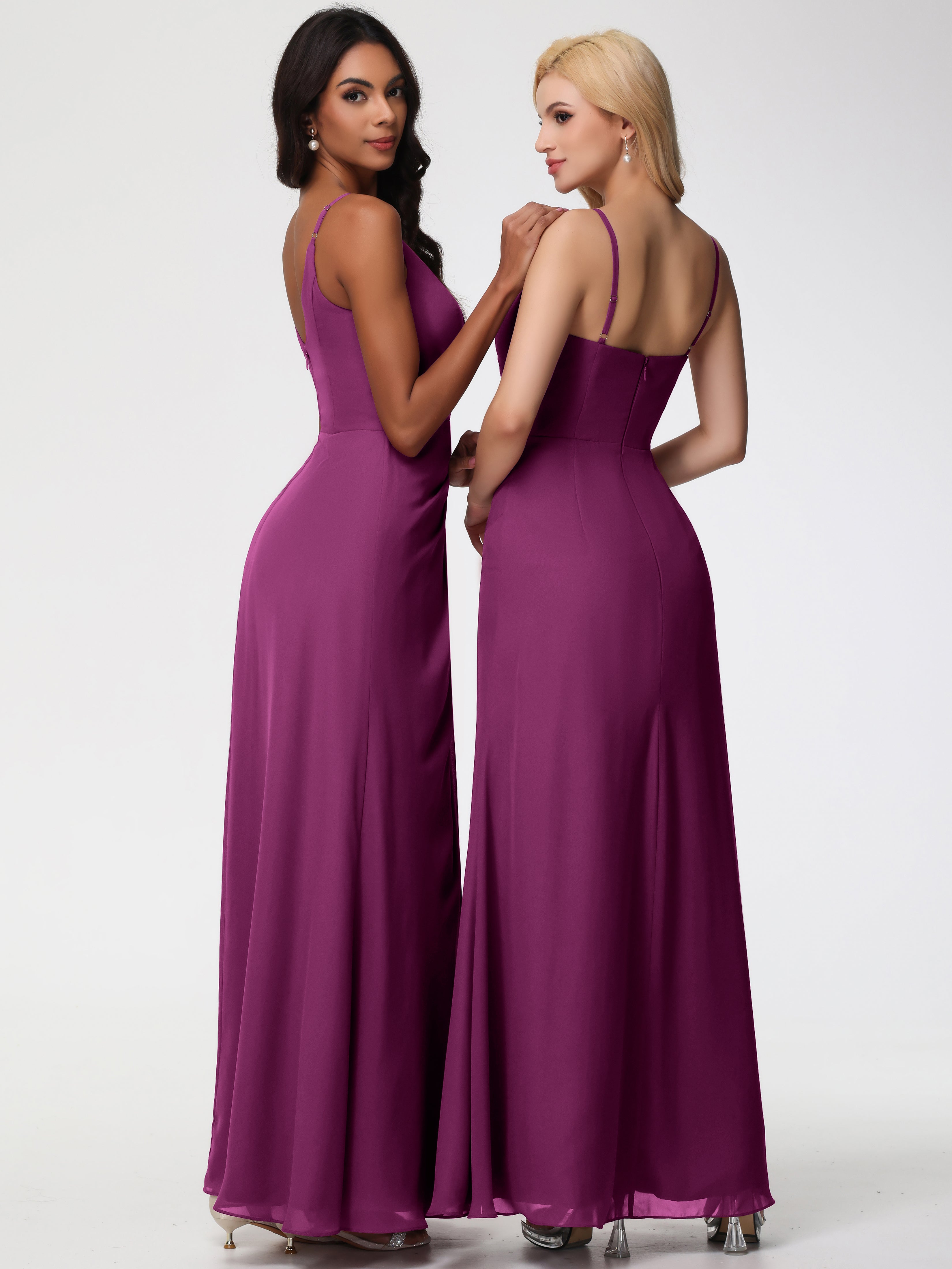 V-Neck A-Line Sleeveless Spaghetti Straps Chiffon Bridesmaid Dresses With Split (Copy)