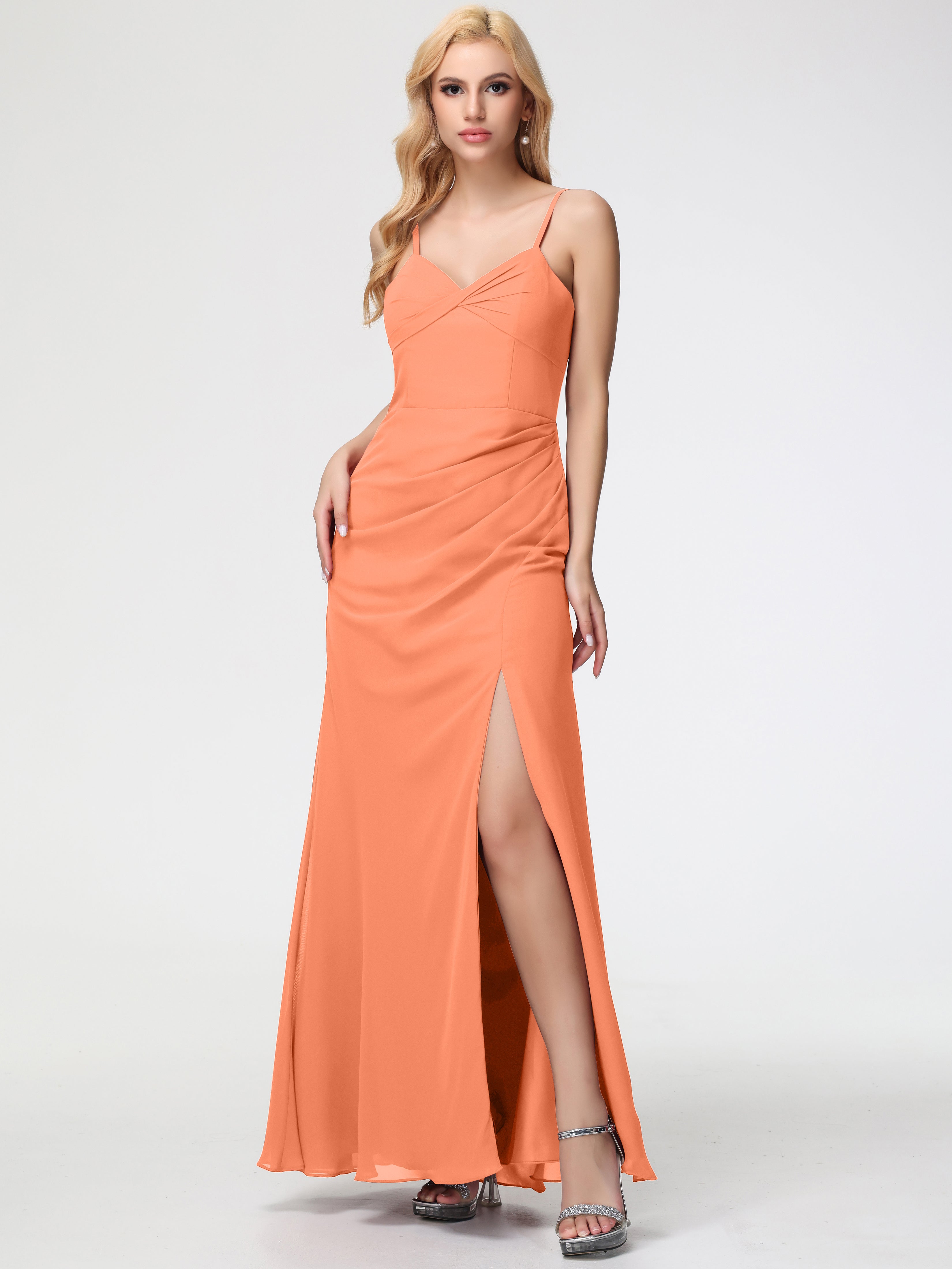 V-Neck A-Line Sleeveless Spaghetti Straps Chiffon Bridesmaid Dresses With Split (Copy)