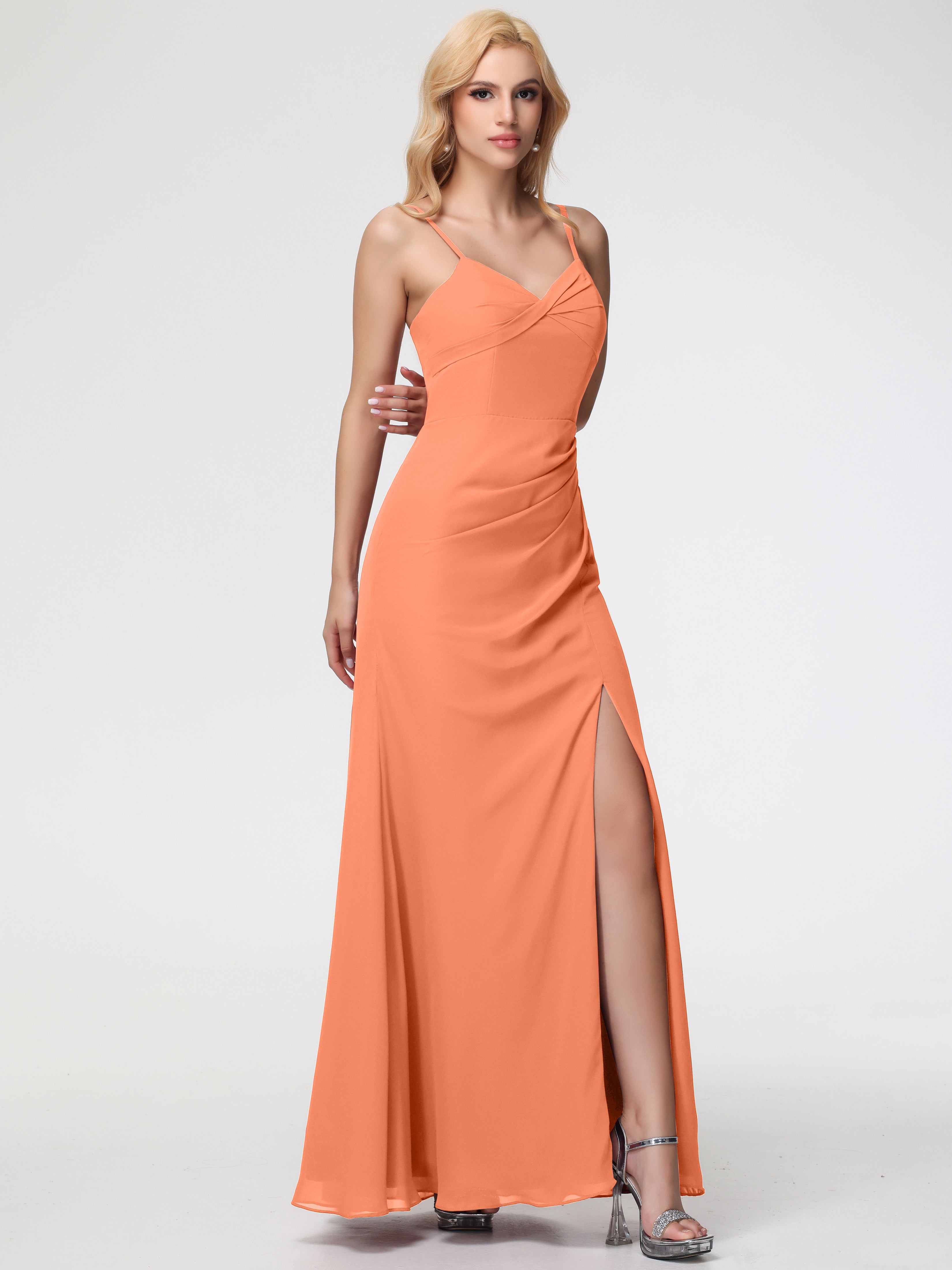 V-Neck A-Line Sleeveless Spaghetti Straps Chiffon Bridesmaid Dresses With Split (Copy)
