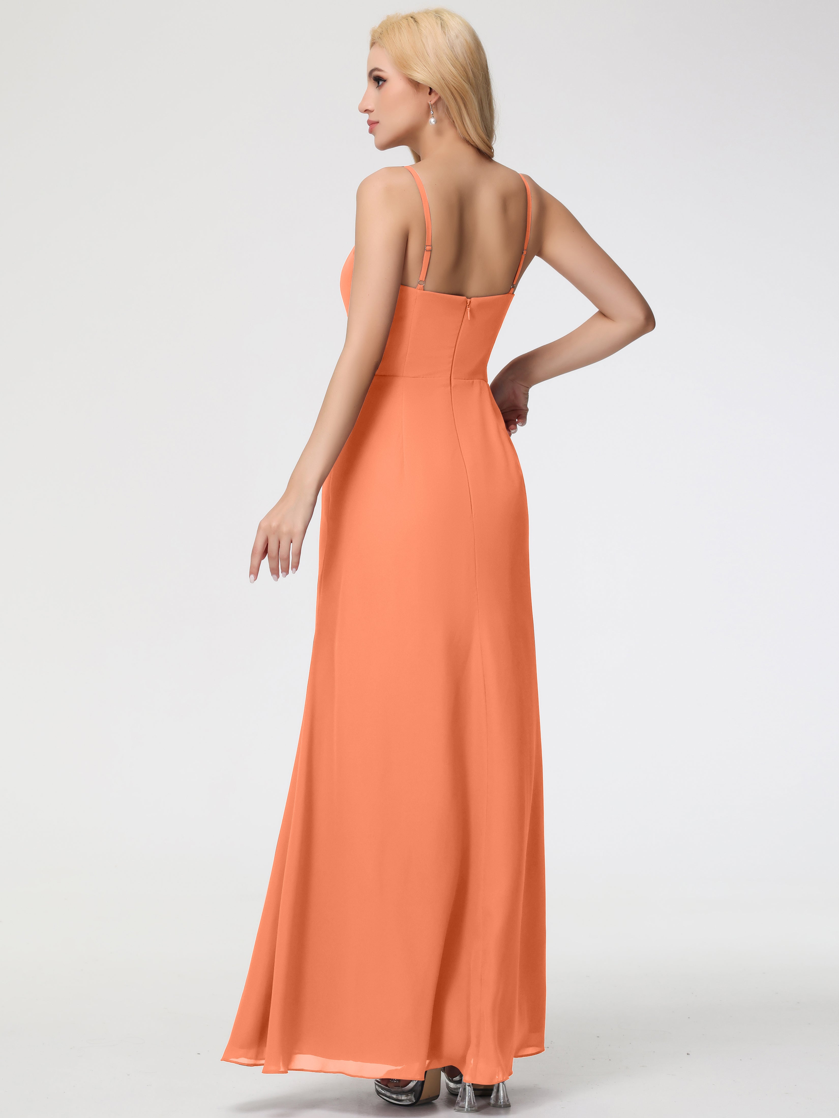 V-Neck A-Line Sleeveless Spaghetti Straps Chiffon Bridesmaid Dresses With Split (Copy)
