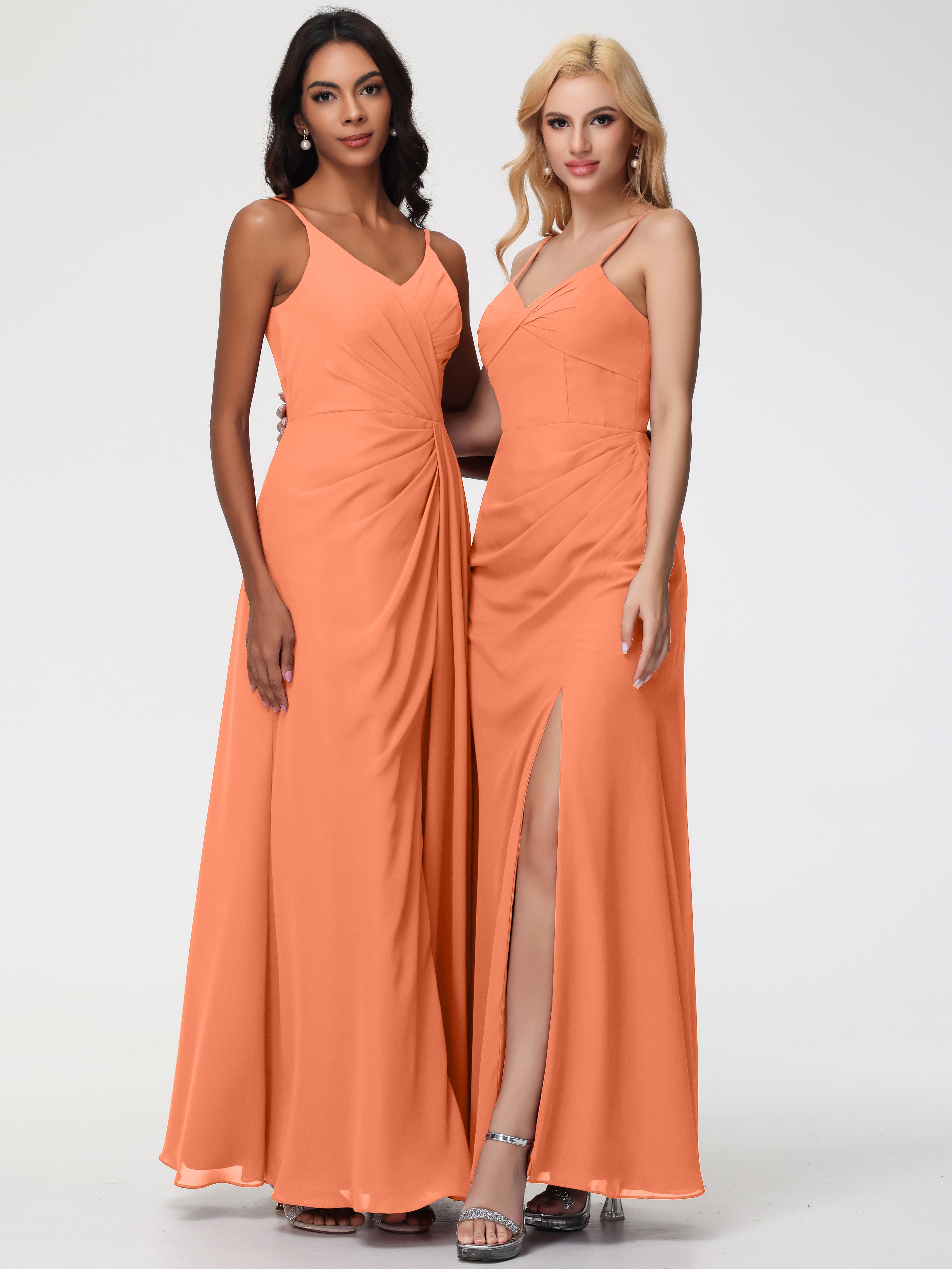 V-Neck A-Line Sleeveless Spaghetti Straps Chiffon Bridesmaid Dresses With Split (Copy)