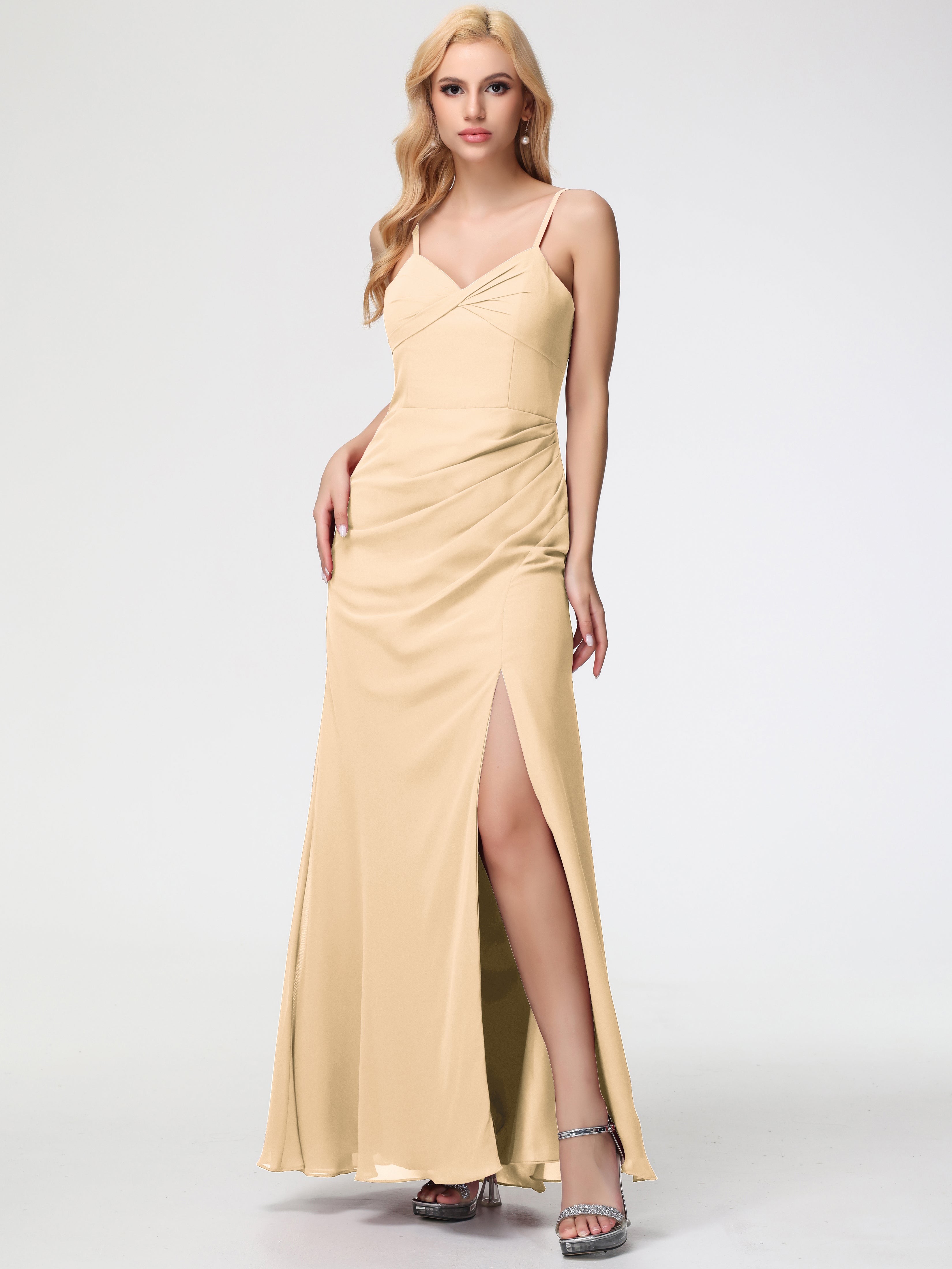 V-Neck A-Line Sleeveless Spaghetti Straps Chiffon Bridesmaid Dresses With Split (Copy)