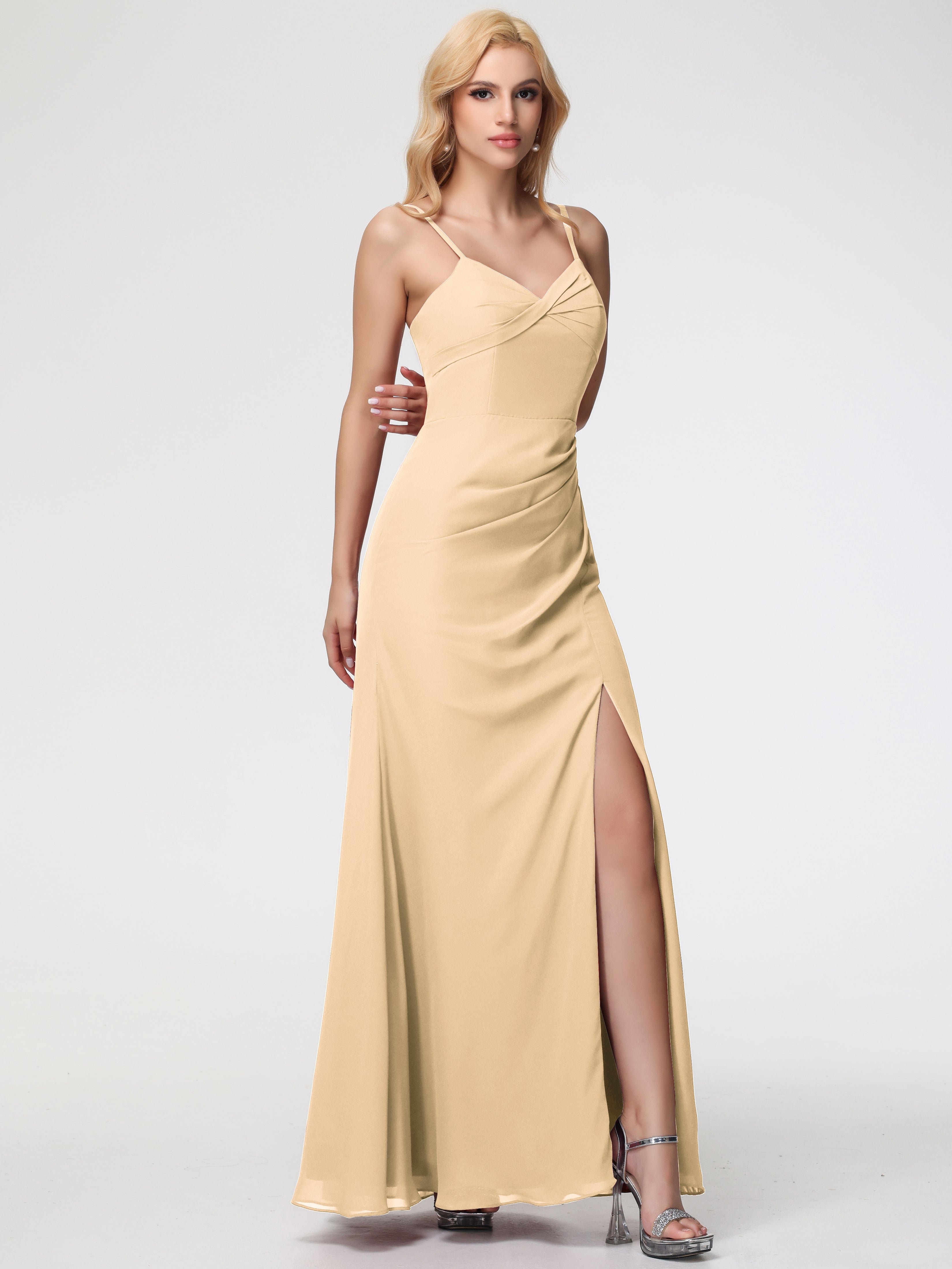 V-Neck A-Line Sleeveless Spaghetti Straps Chiffon Bridesmaid Dresses With Split (Copy)