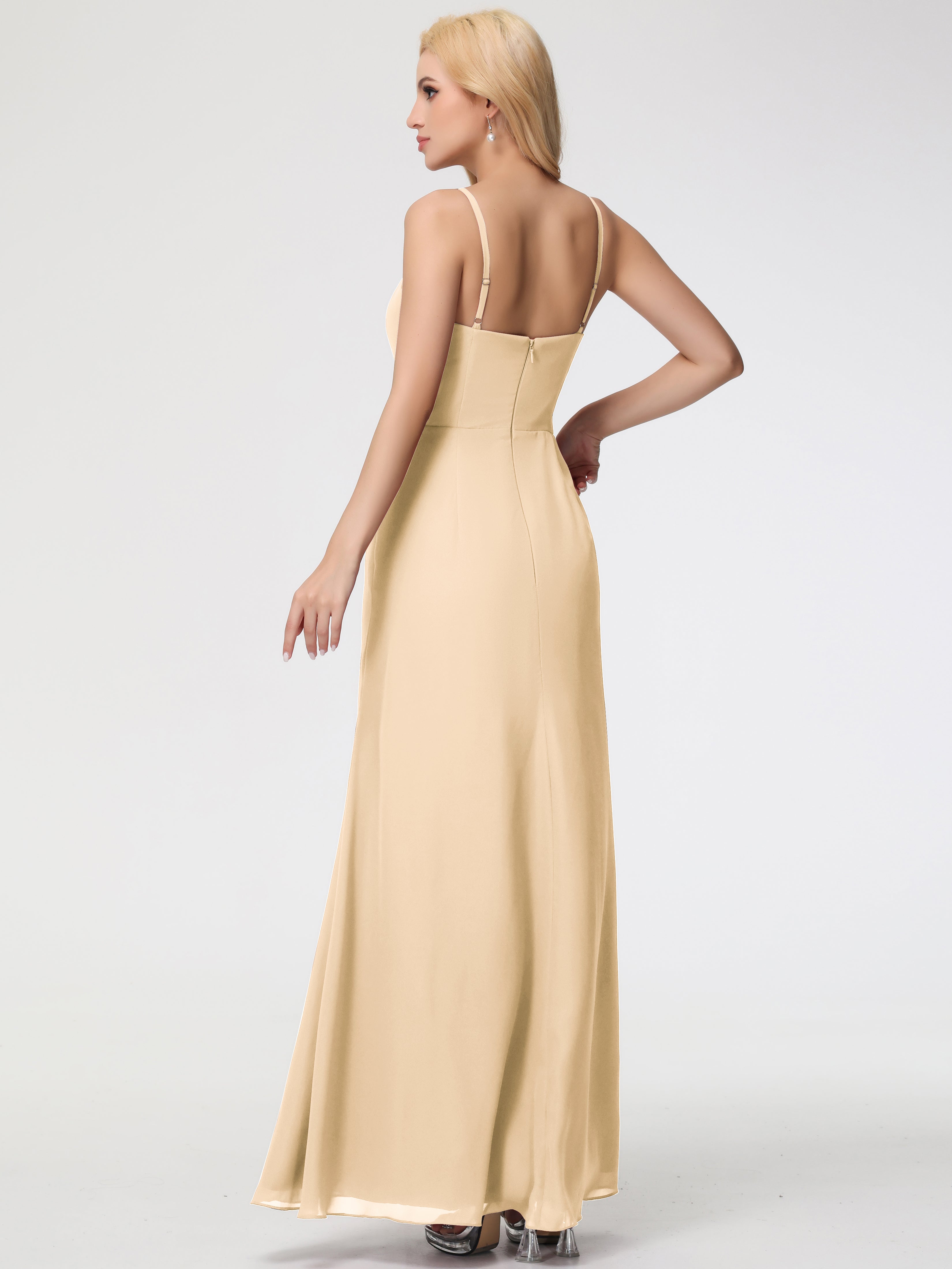 V-Neck A-Line Sleeveless Spaghetti Straps Chiffon Bridesmaid Dresses With Split (Copy)