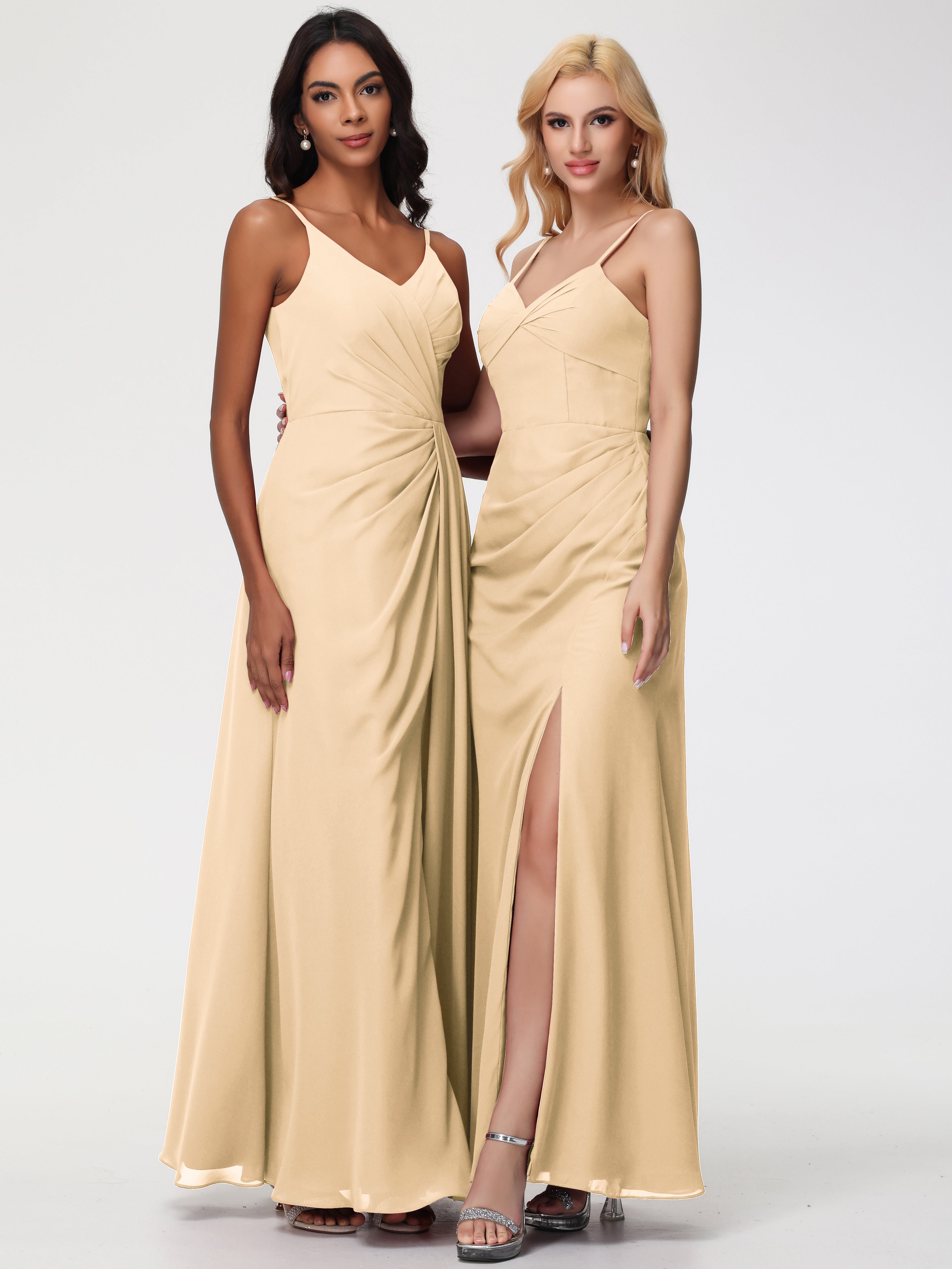 V-Neck A-Line Sleeveless Spaghetti Straps Chiffon Bridesmaid Dresses With Split (Copy)